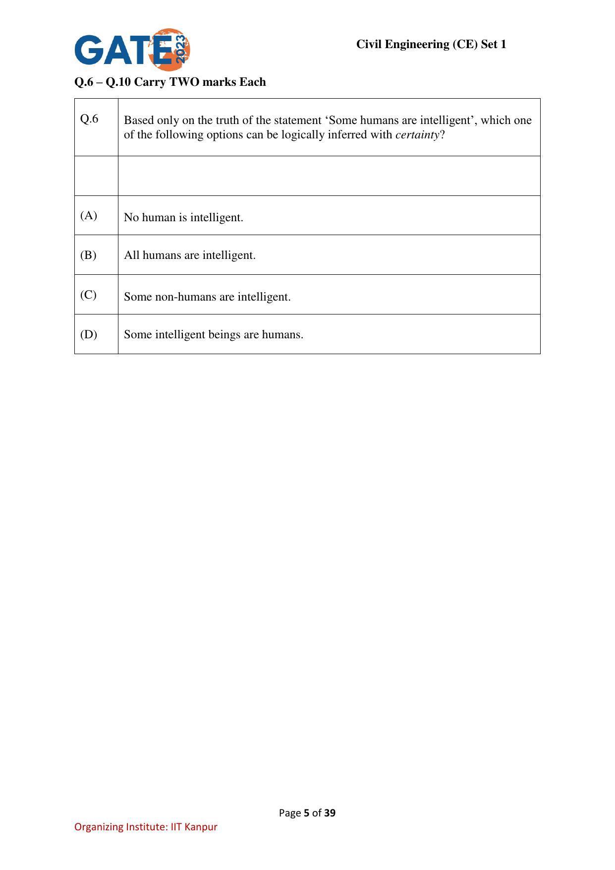 GATE 2023 Civil Engineering (CE-1) (Forenoon) Question Paper - Page 5