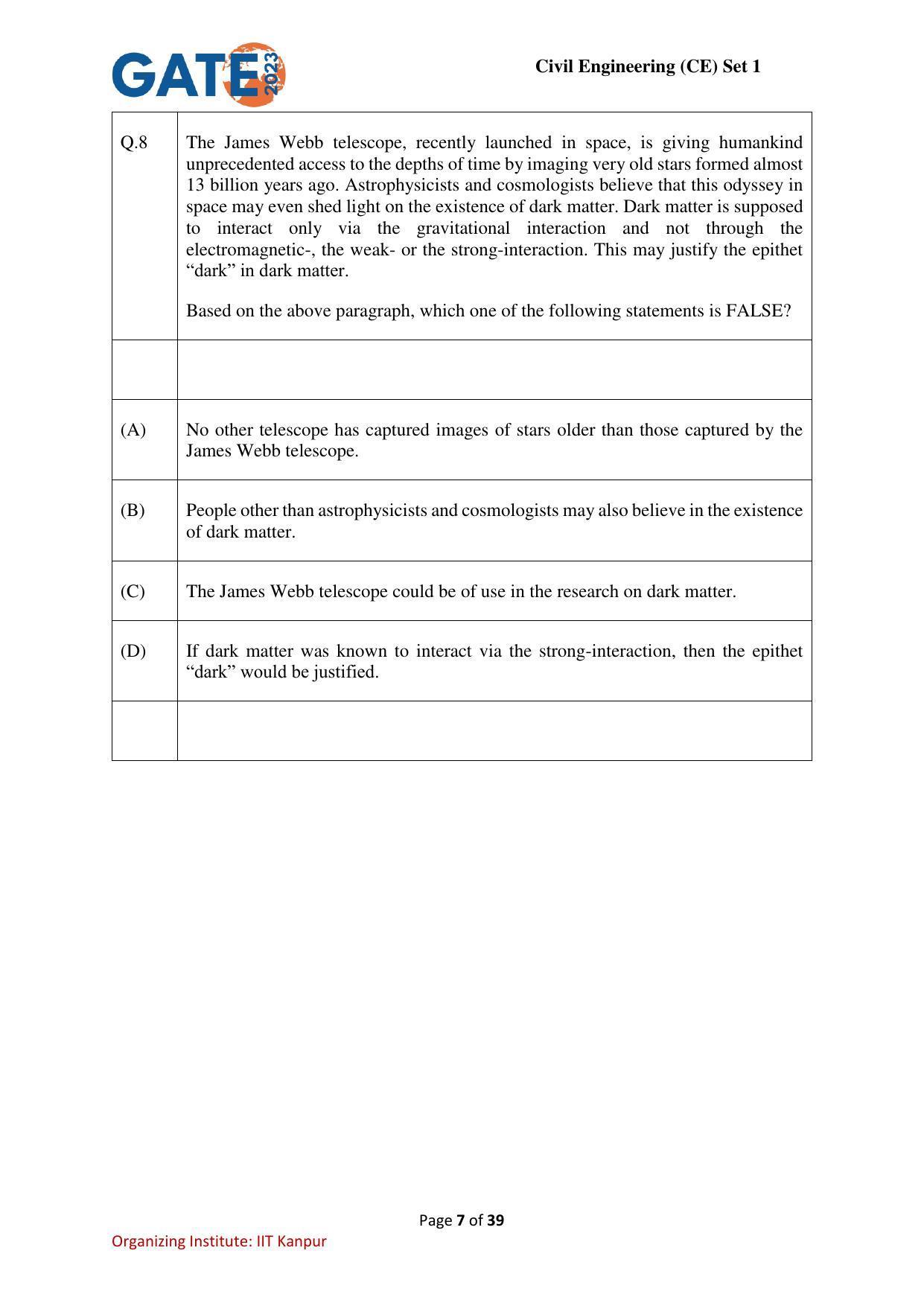 GATE 2023 Civil Engineering (CE-1) (Forenoon) Question Paper - Page 7