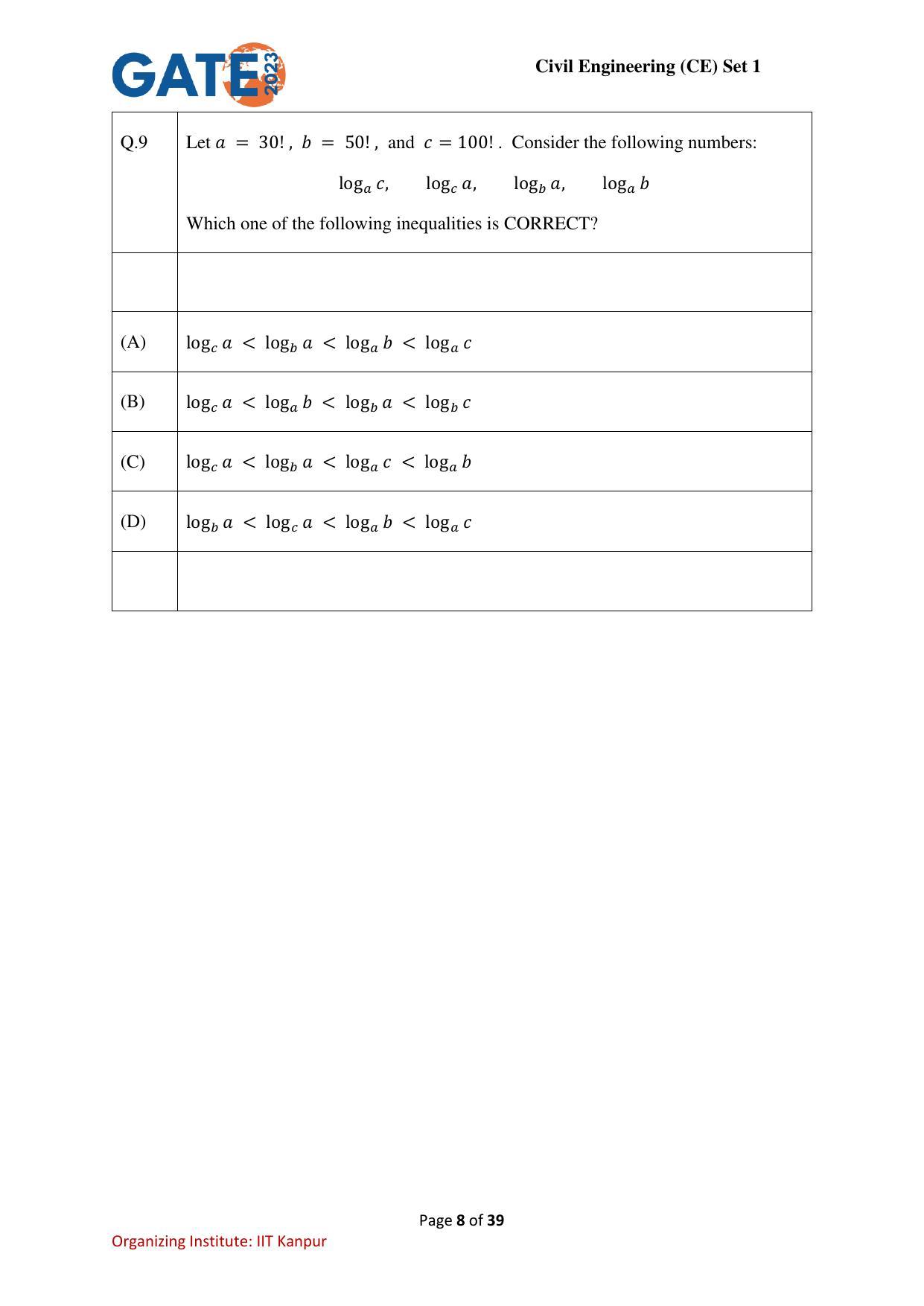 GATE 2023 Civil Engineering (CE-1) (Forenoon) Question Paper - Page 8
