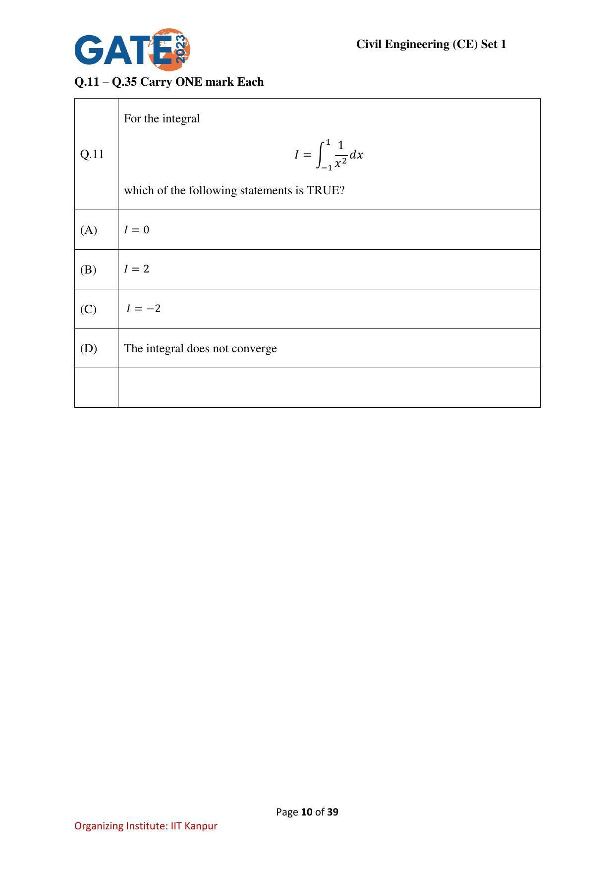 GATE 2023 Civil Engineering (CE-1) (Forenoon) Question Paper - Page 10