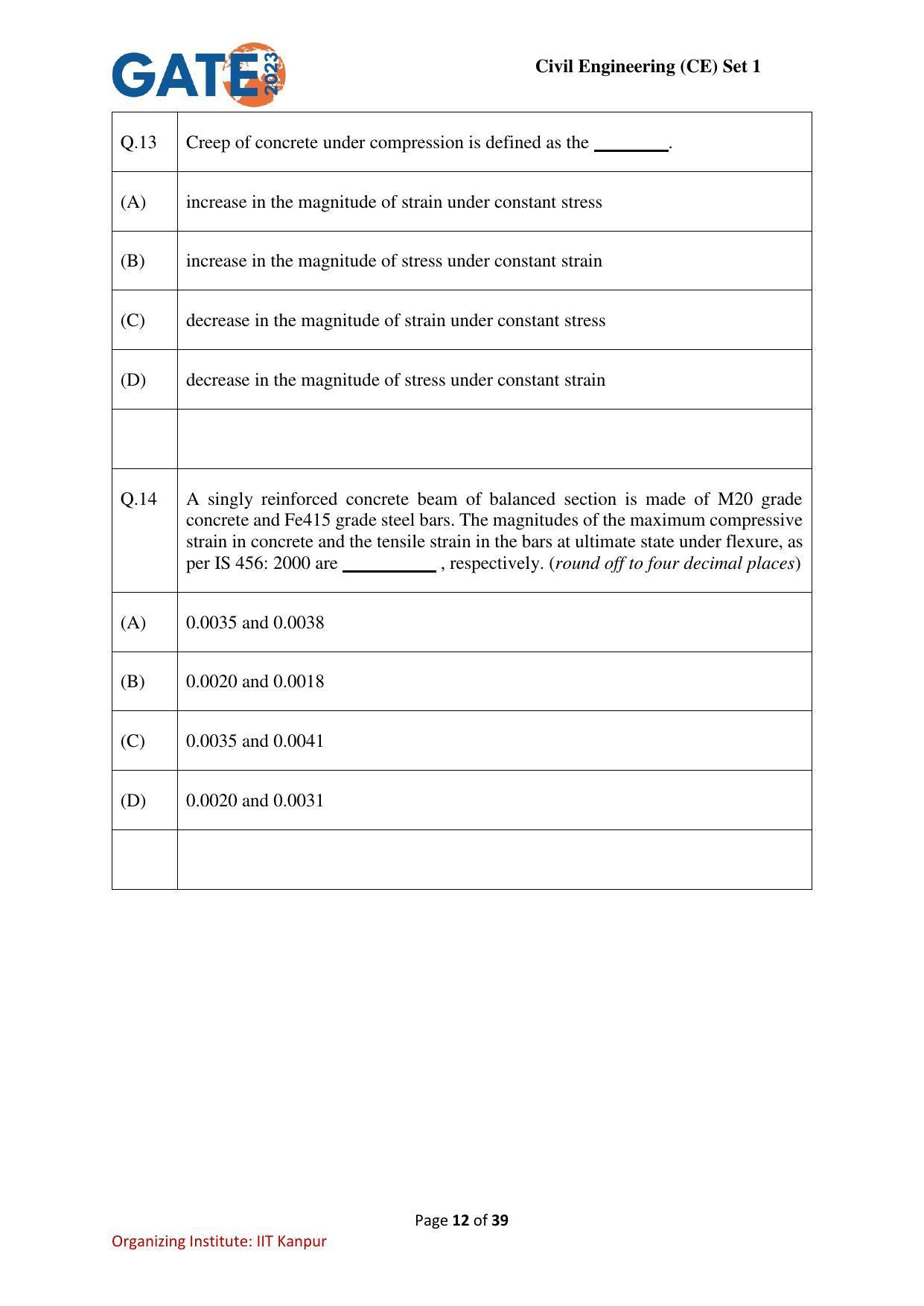 GATE 2023 Civil Engineering (CE-1) (Forenoon) Question Paper - Page 12