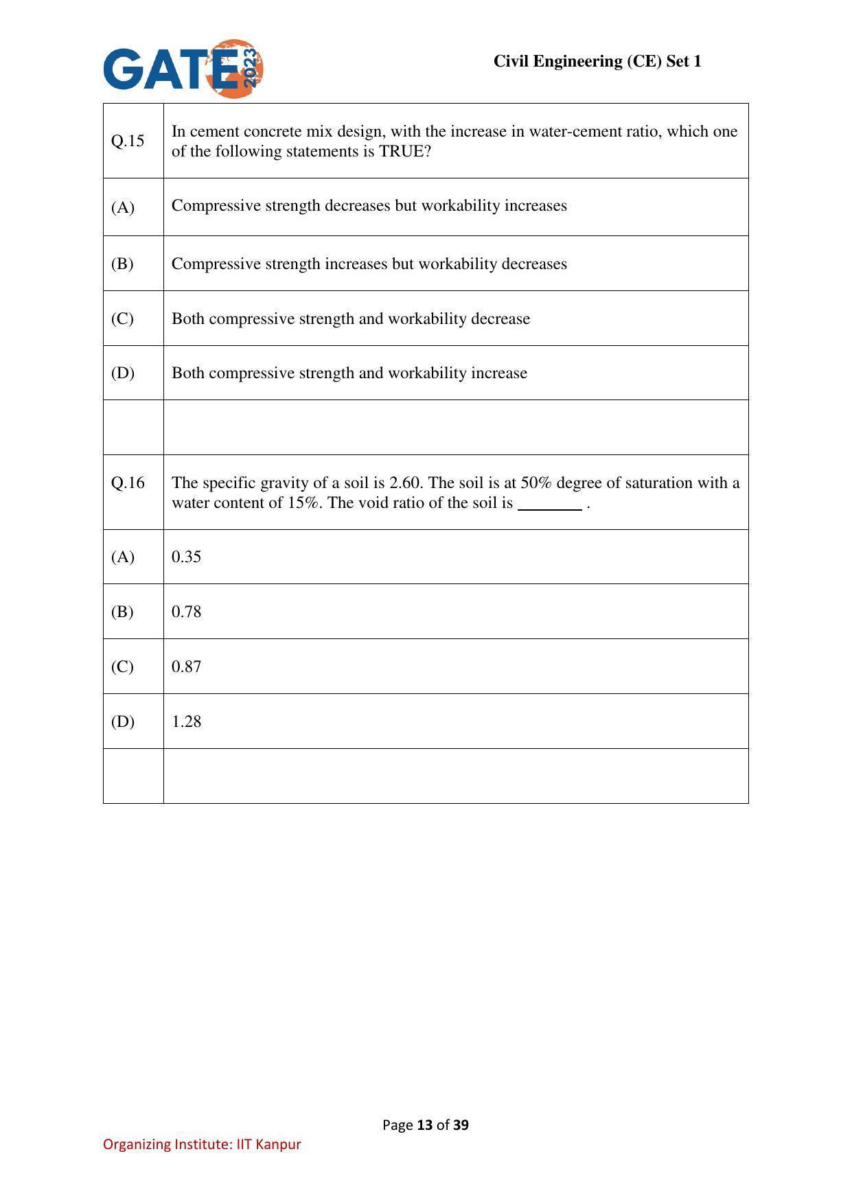 GATE 2023 Civil Engineering (CE-1) (Forenoon) Question Paper - Page 13