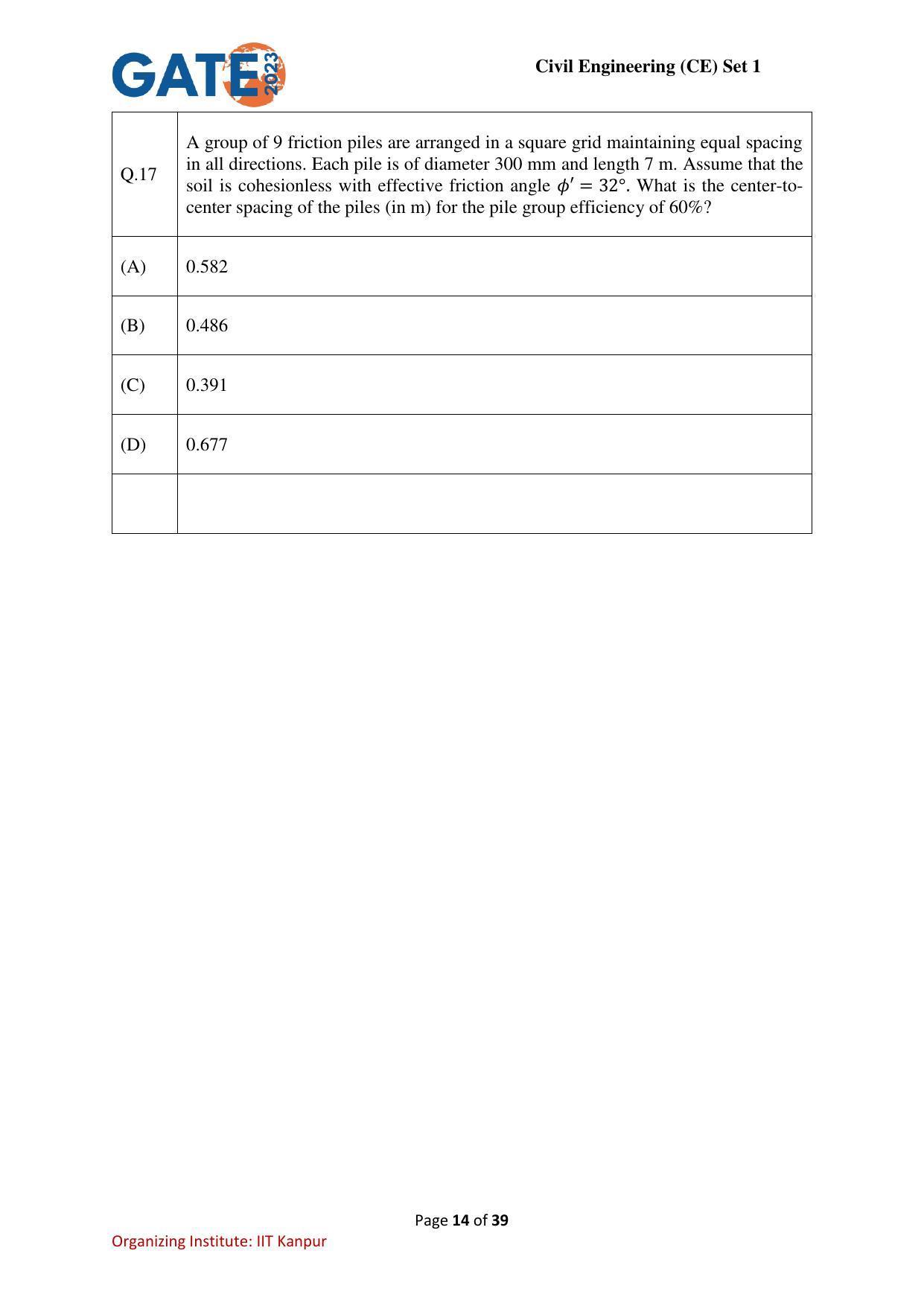 GATE 2023 Civil Engineering (CE-1) (Forenoon) Question Paper - Page 14
