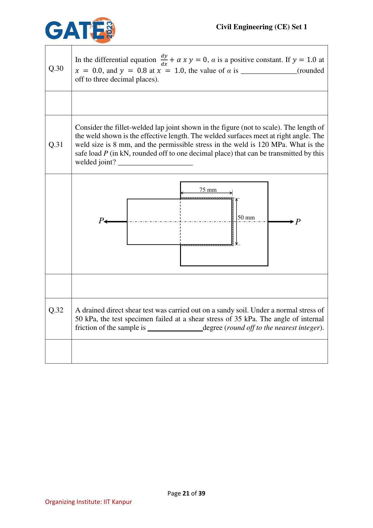 GATE 2023 Civil Engineering (CE-1) (Forenoon) Question Paper - Page 21