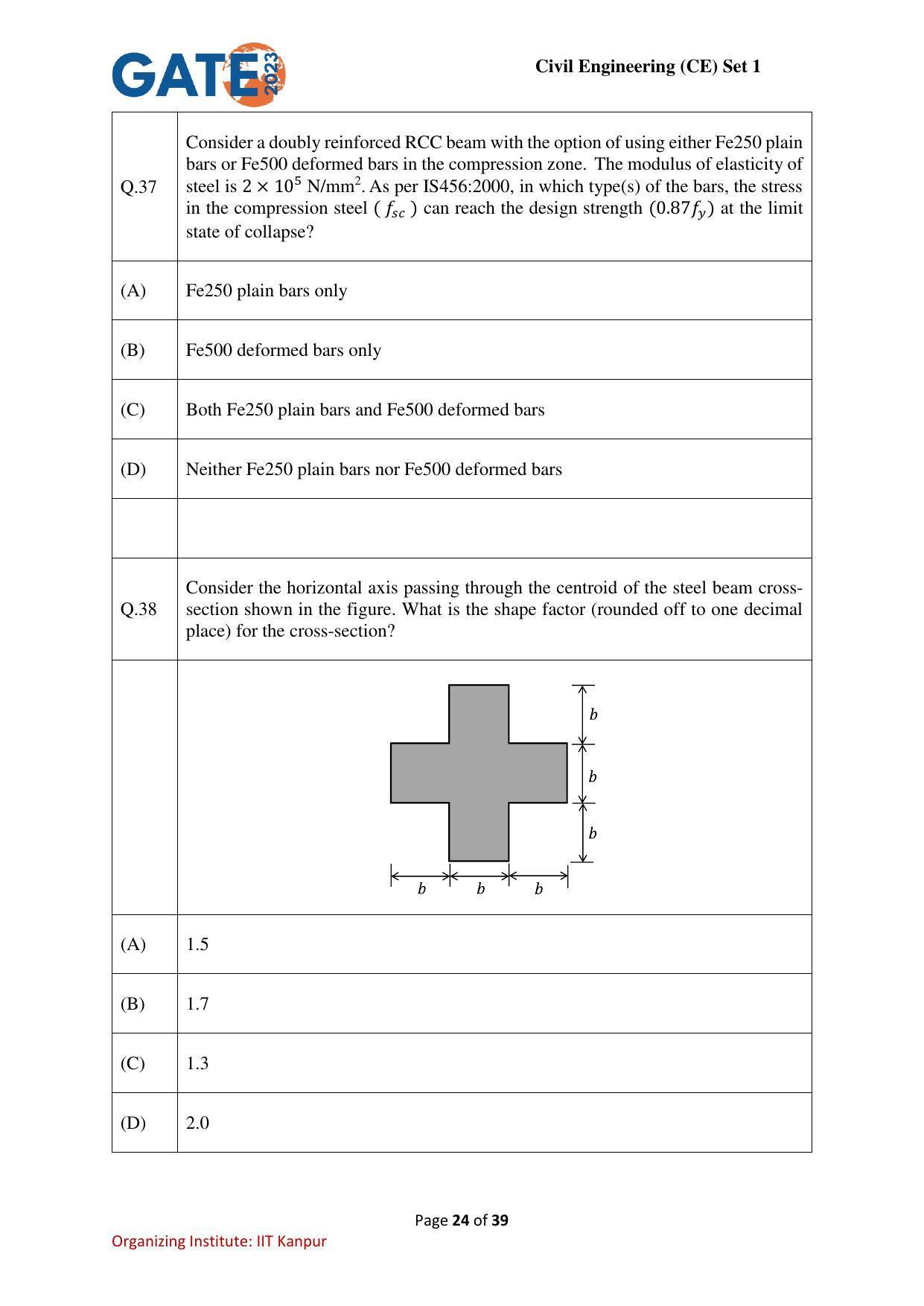 GATE 2023 Civil Engineering (CE-1) (Forenoon) Question Paper - Page 24