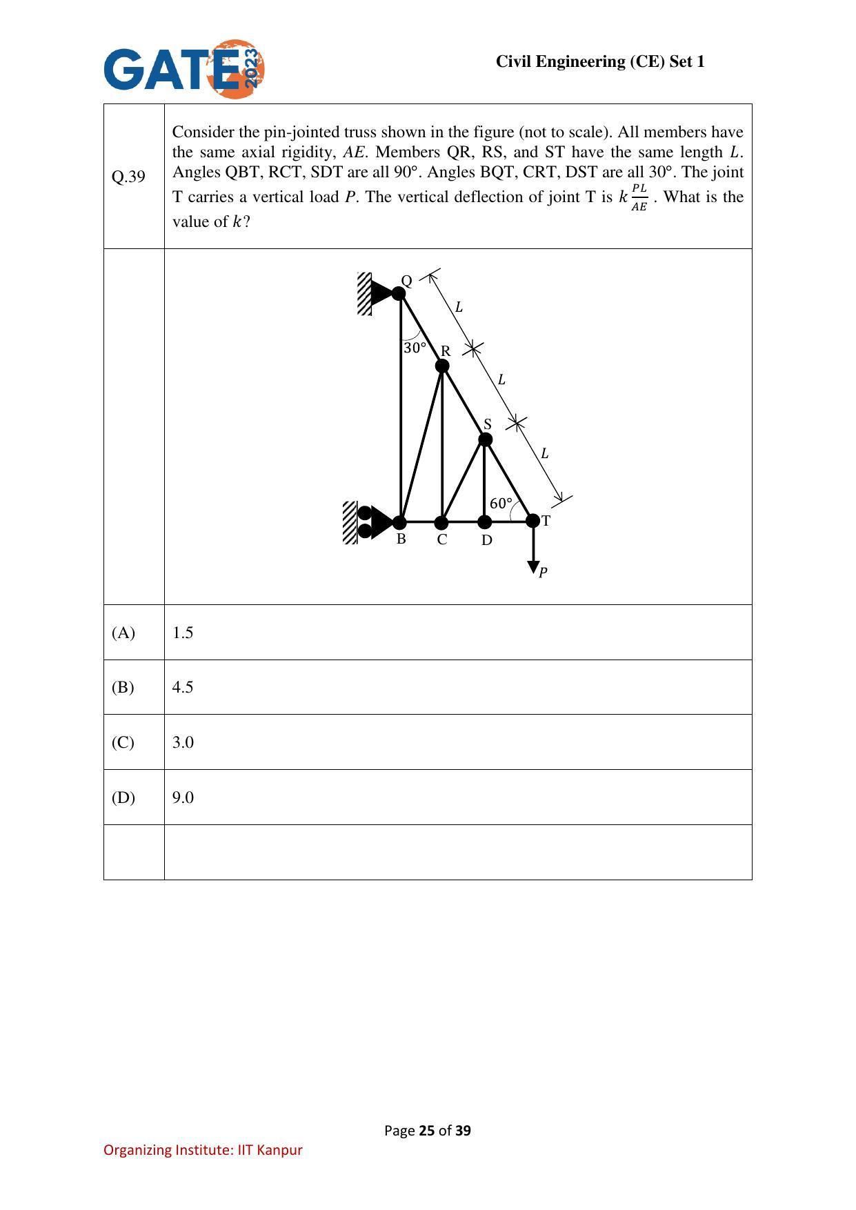 GATE 2023 Civil Engineering (CE-1) (Forenoon) Question Paper - Page 25