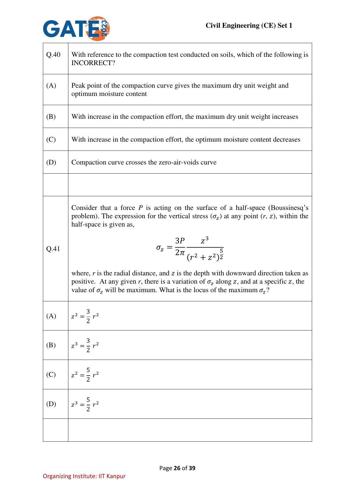 GATE 2023 Civil Engineering (CE-1) (Forenoon) Question Paper - Page 26