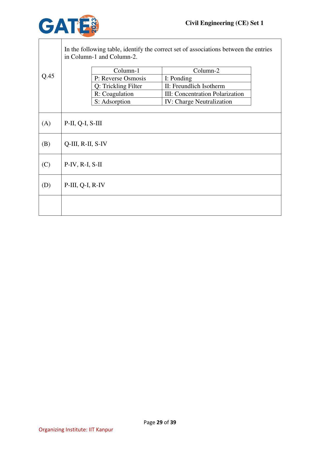 GATE 2023 Civil Engineering (CE-1) (Forenoon) Question Paper - Page 29