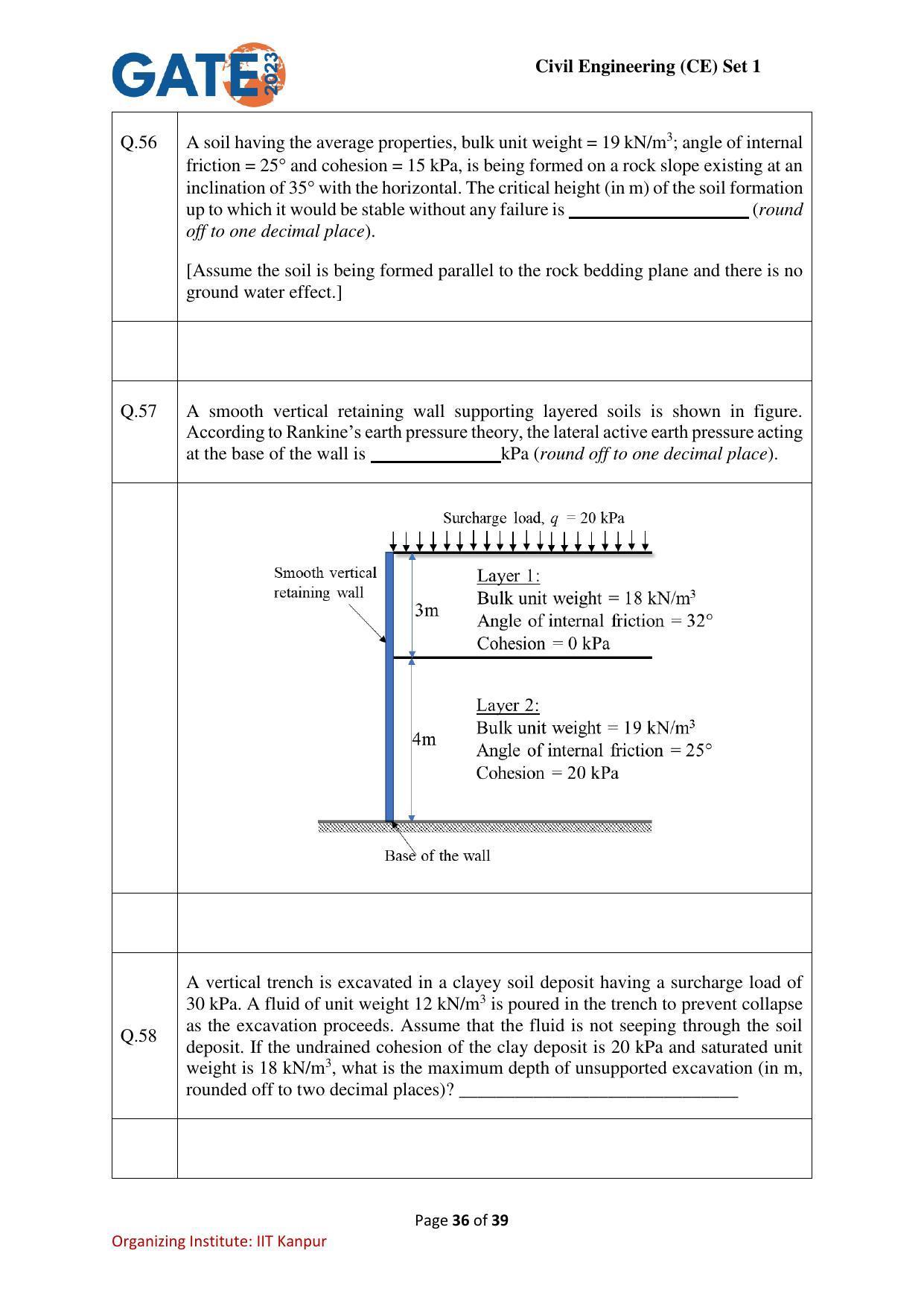 GATE 2023 Civil Engineering (CE-1) (Forenoon) Question Paper - Page 36
