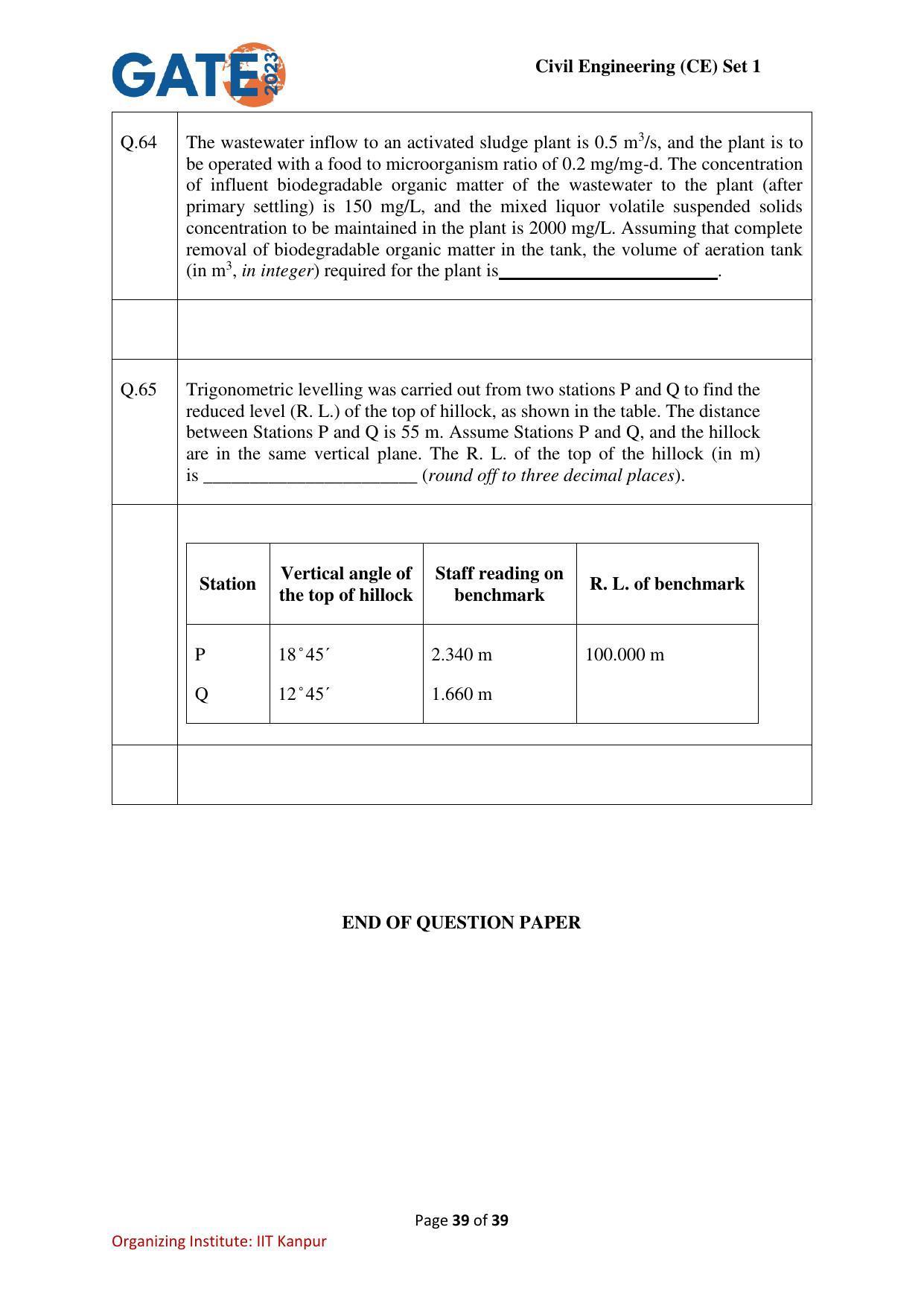 GATE 2023 Civil Engineering (CE-1) (Forenoon) Question Paper - Page 39