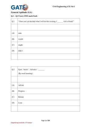 GATE 2023 Civil Engineering (CE-1) (Forenoon) Question Paper