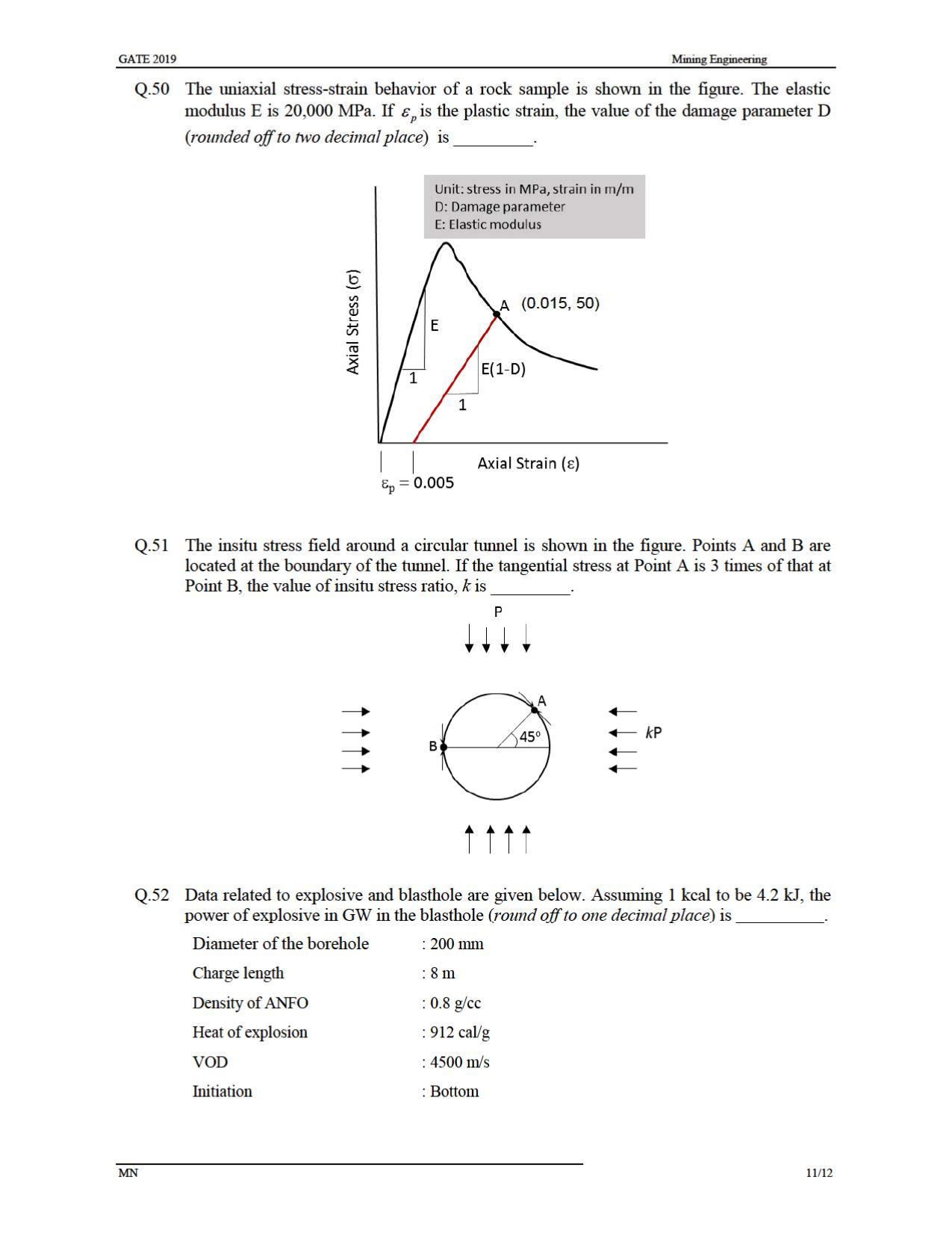 GATE 2019 Mining Engineering (MN) Question Paper - Page 14