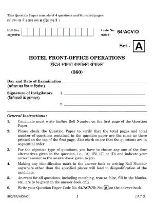 NIOS October 2022 Class 12 Hotel Front-Office Operations Question Paper