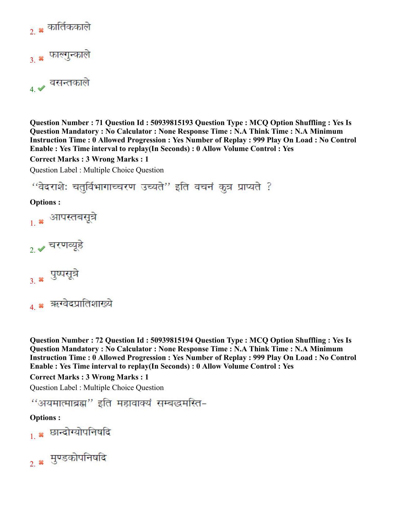 BHU RET Krishna Yajurveda 2020 Question Paper - Page 42