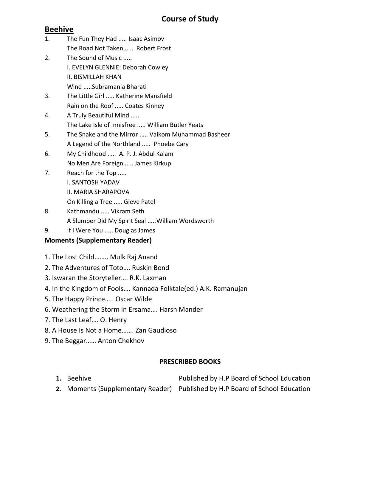 HP Board Class 9th Syllabus for English - Page 3
