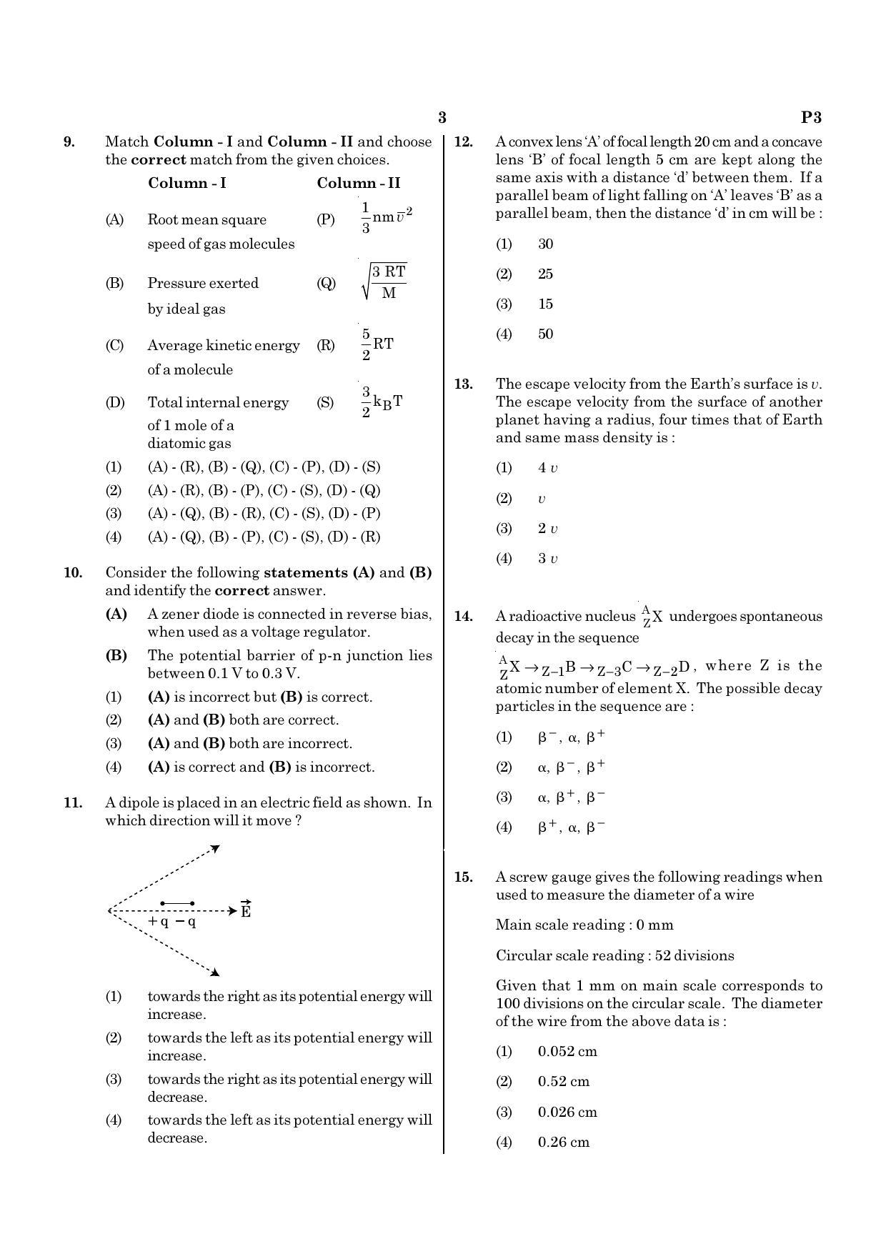 NEET P3 2021 Question Paper - Page 3