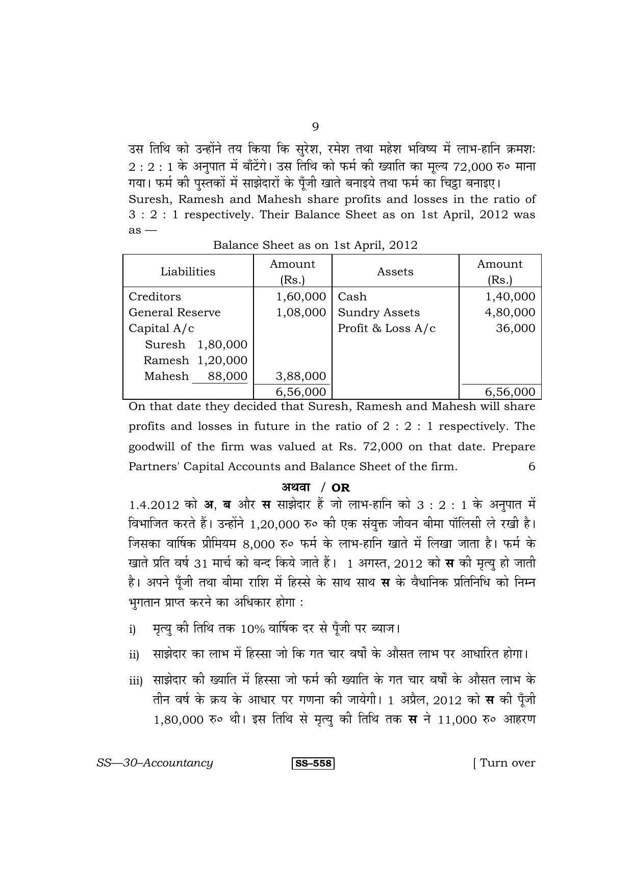 Class 12 2013 Accountancy RBSE Question Paper - Page 9