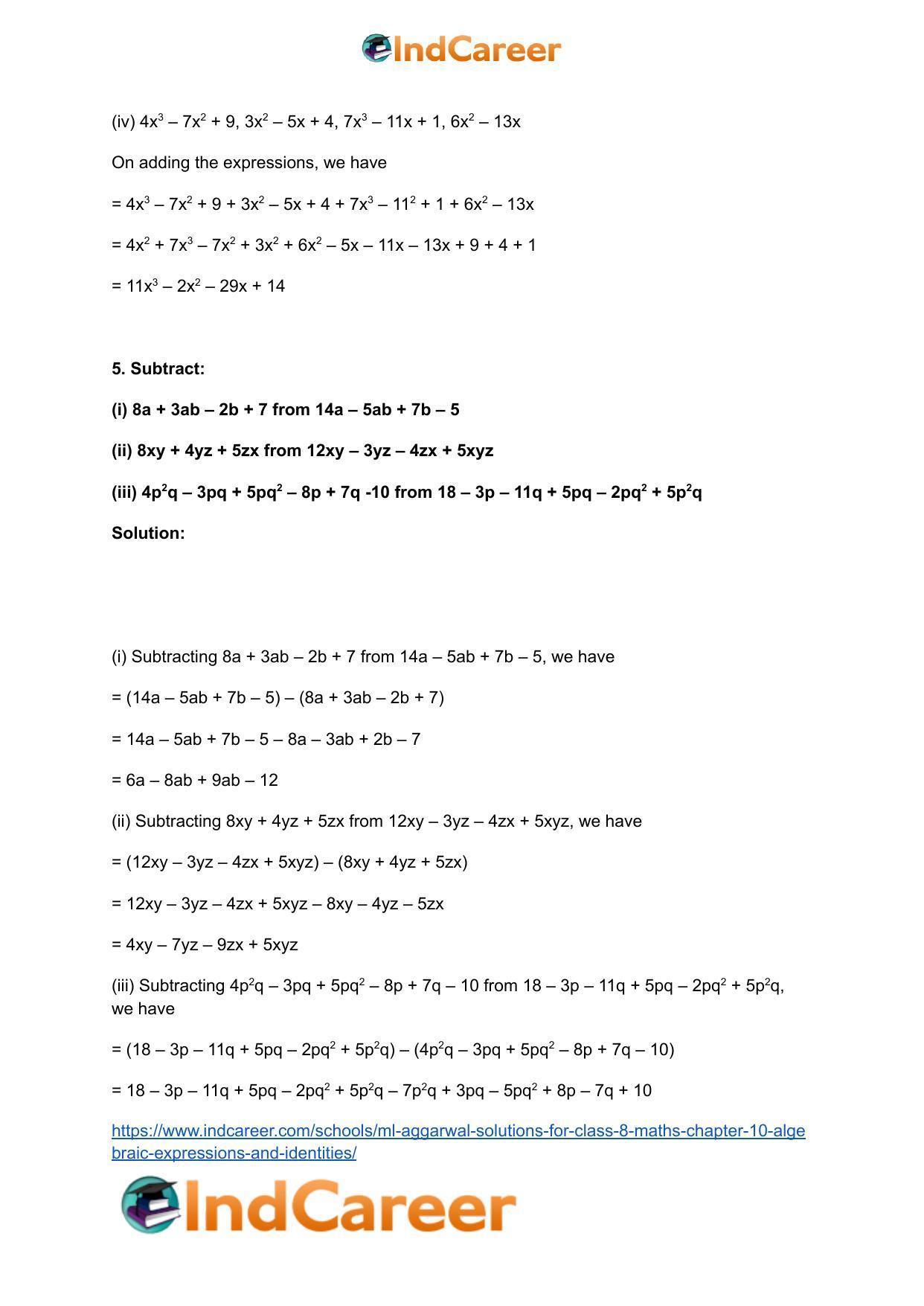 ML Aggarwal Solutions for Class 8 Maths Chapter 10- Algebraic Expressions and Identities - Page 6