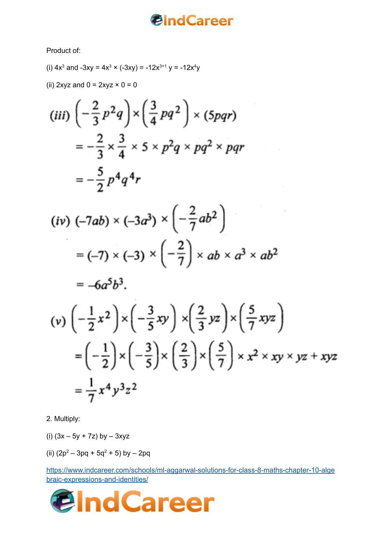ML Aggarwal Solutions for Class 8 Maths Chapter 10- Algebraic Expressions and Identities - Page 9