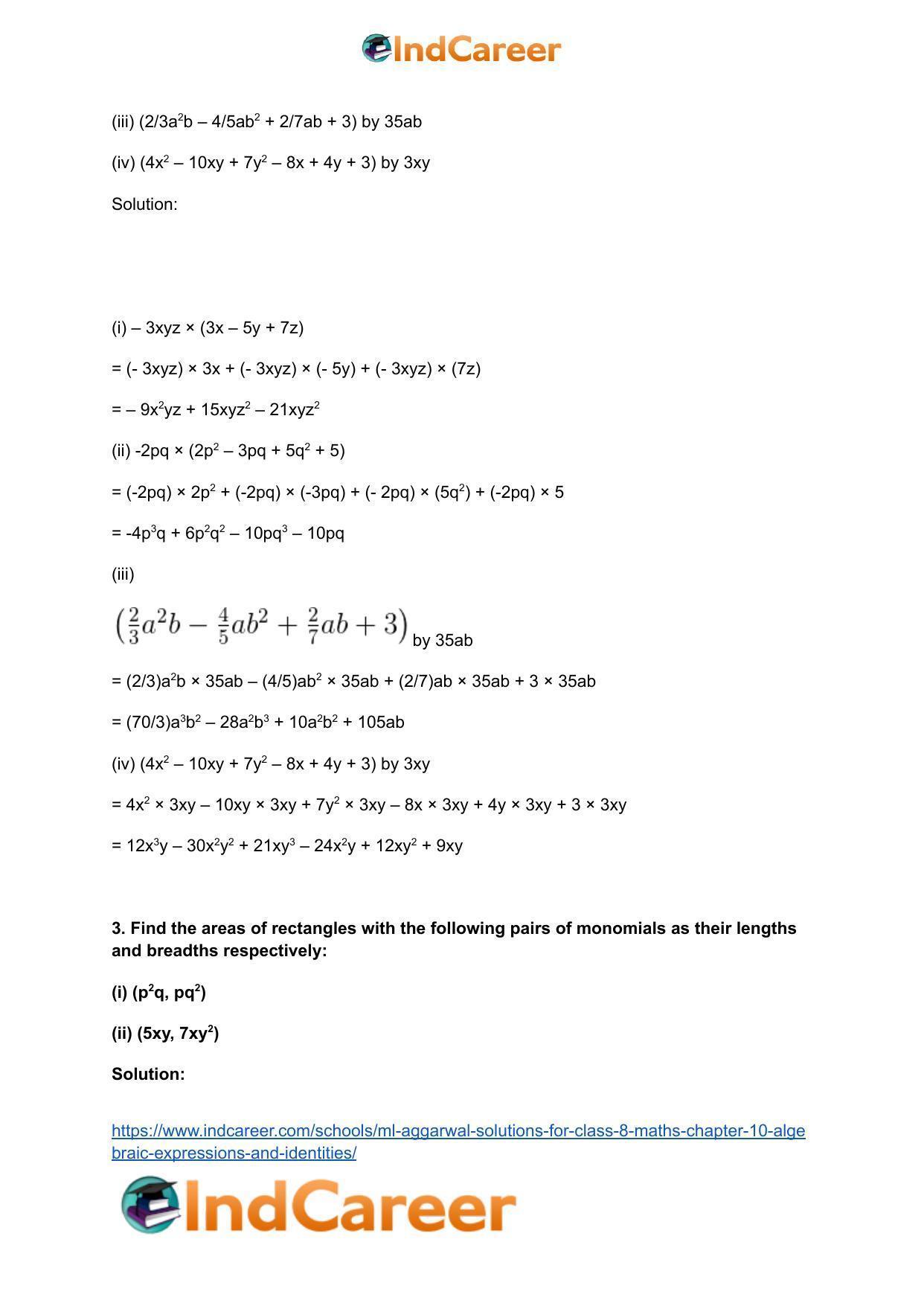 ML Aggarwal Solutions for Class 8 Maths Chapter 10- Algebraic Expressions and Identities - Page 10