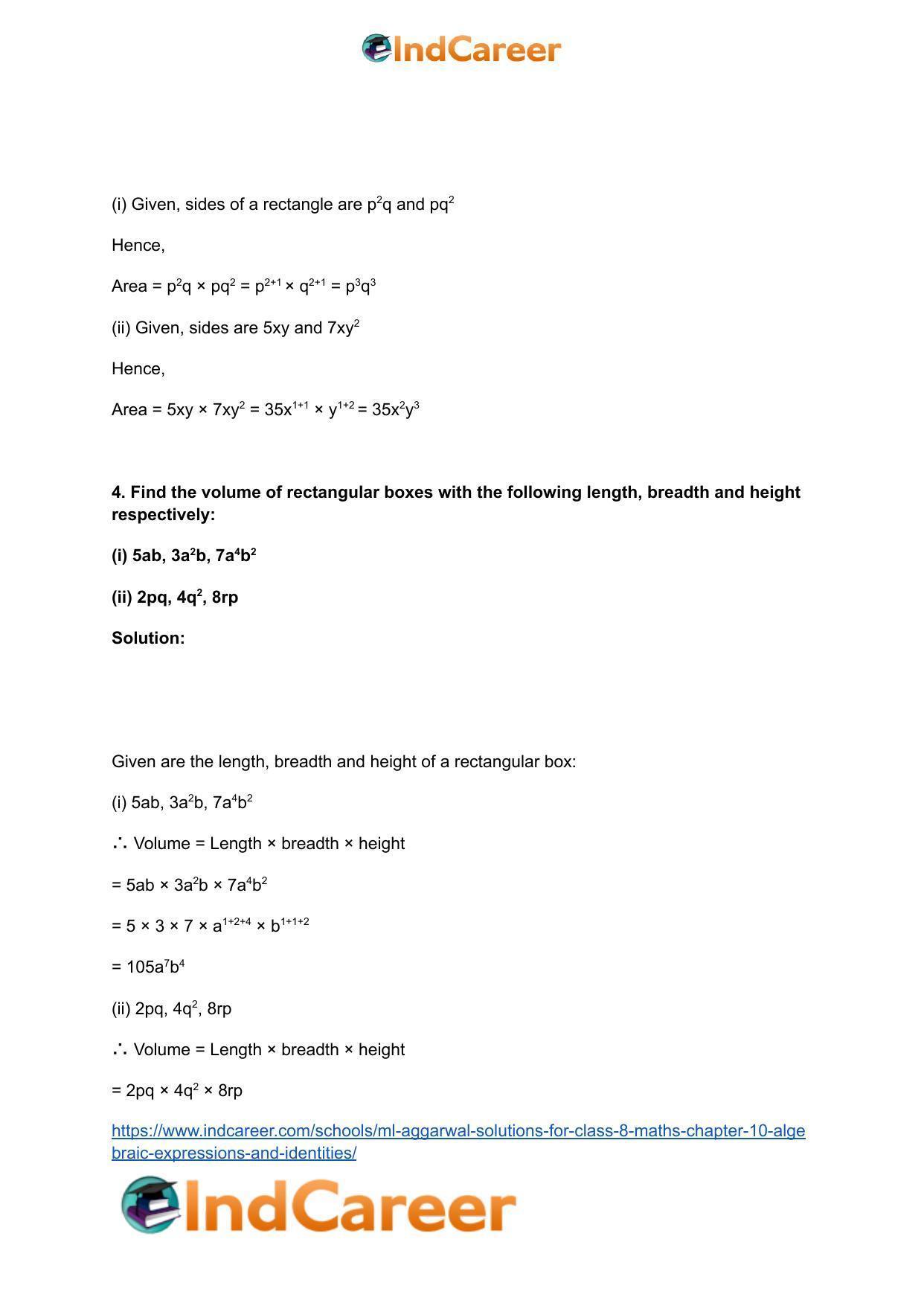 ML Aggarwal Solutions for Class 8 Maths Chapter 10- Algebraic Expressions and Identities - Page 11