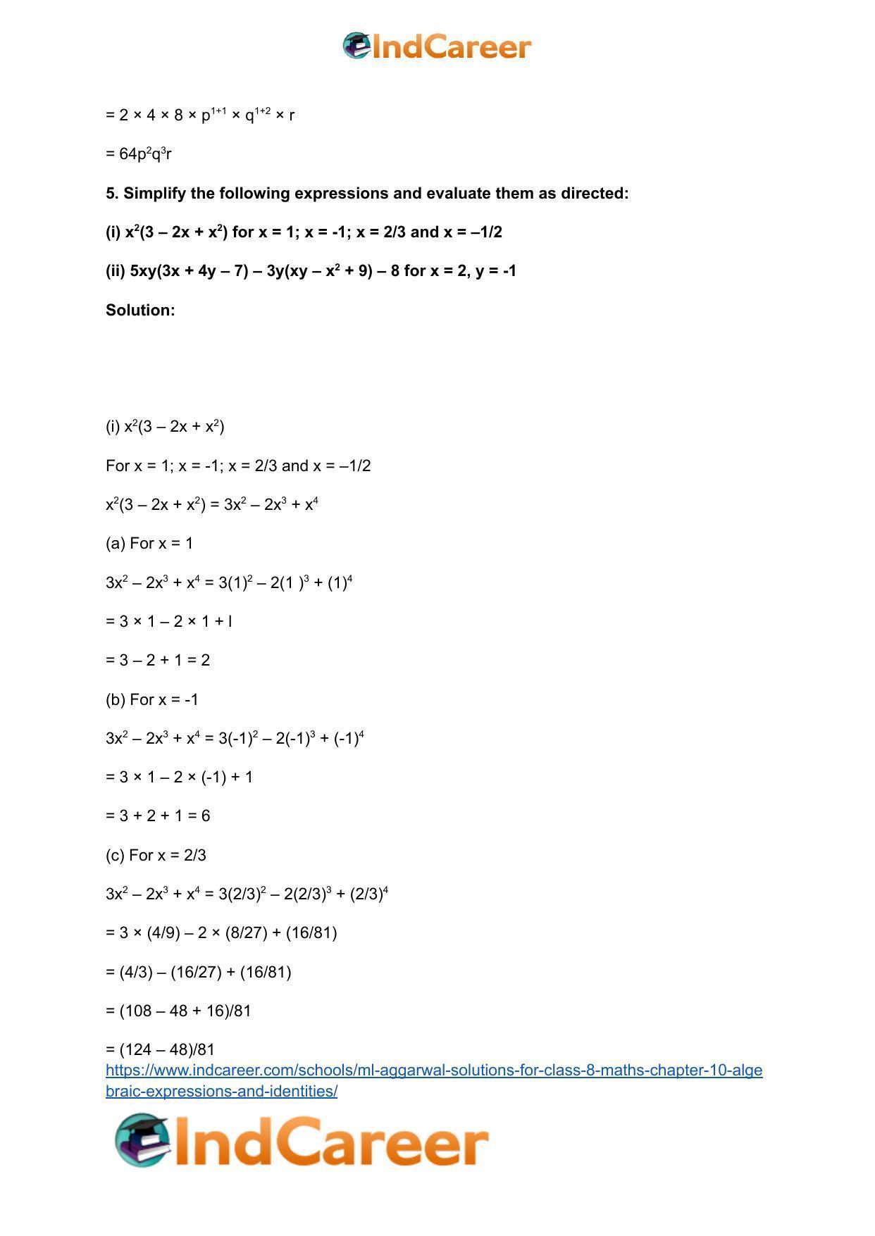ML Aggarwal Solutions for Class 8 Maths Chapter 10- Algebraic Expressions and Identities - Page 12
