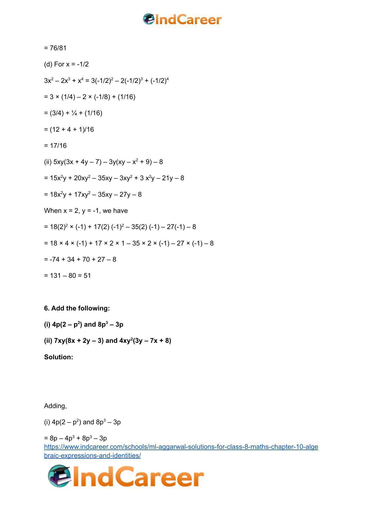 ML Aggarwal Solutions for Class 8 Maths Chapter 10- Algebraic Expressions and Identities - Page 13