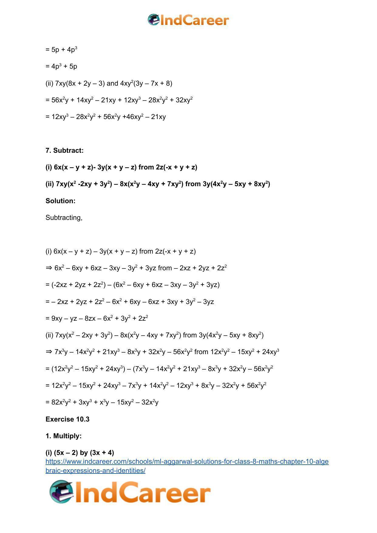 ML Aggarwal Solutions for Class 8 Maths Chapter 10- Algebraic Expressions and Identities - Page 14