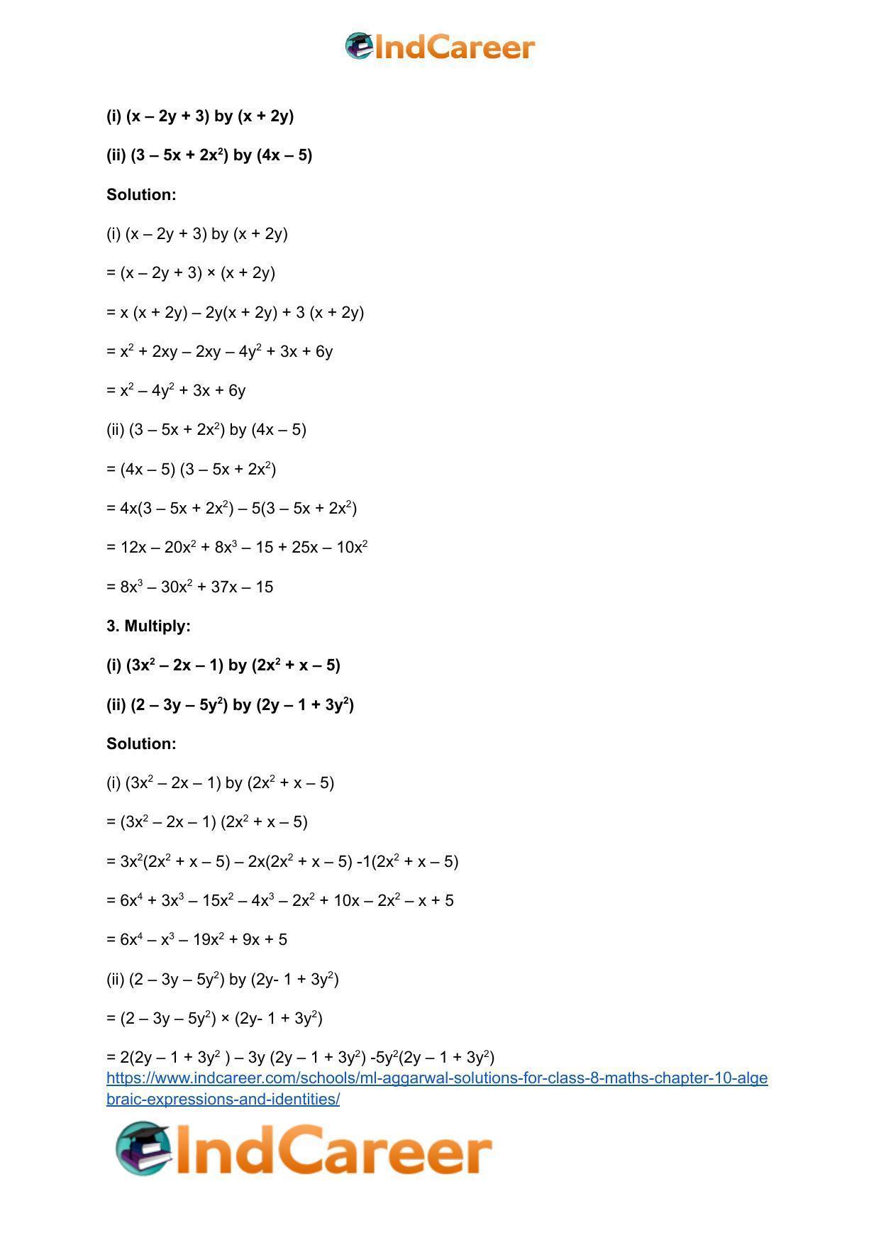 ML Aggarwal Solutions for Class 8 Maths Chapter 10- Algebraic Expressions and Identities - Page 17