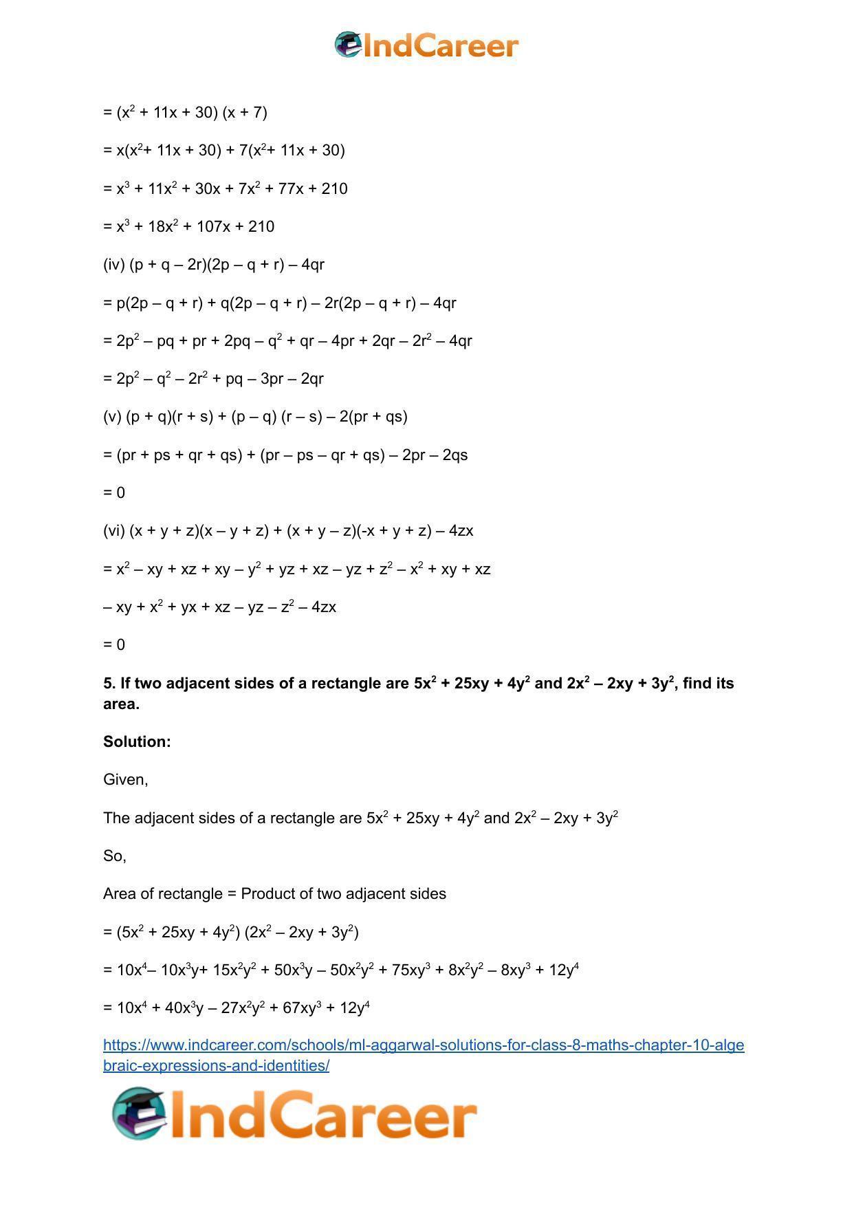ML Aggarwal Solutions for Class 8 Maths Chapter 10- Algebraic Expressions and Identities - Page 19