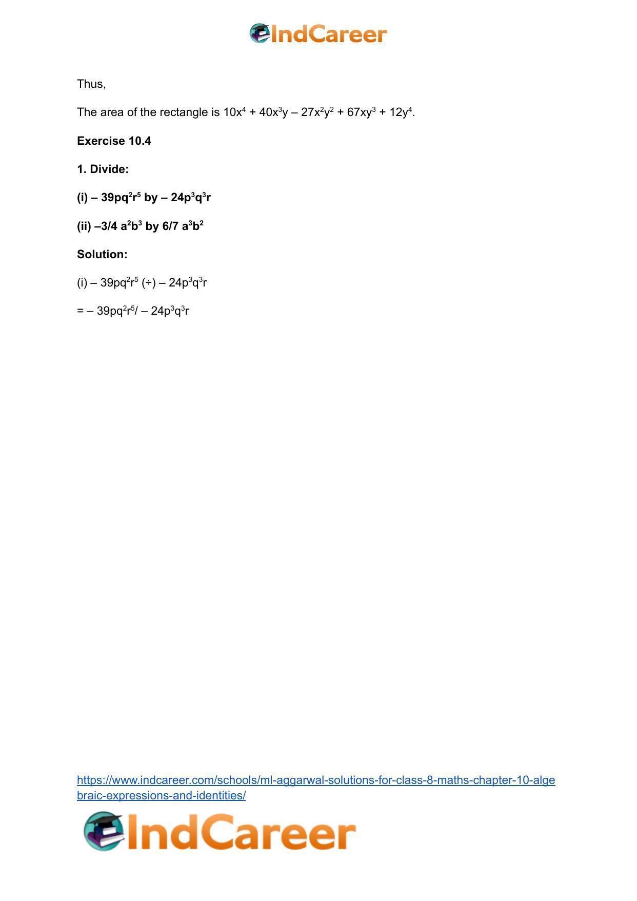 ML Aggarwal Solutions for Class 8 Maths Chapter 10- Algebraic Expressions and Identities - Page 20
