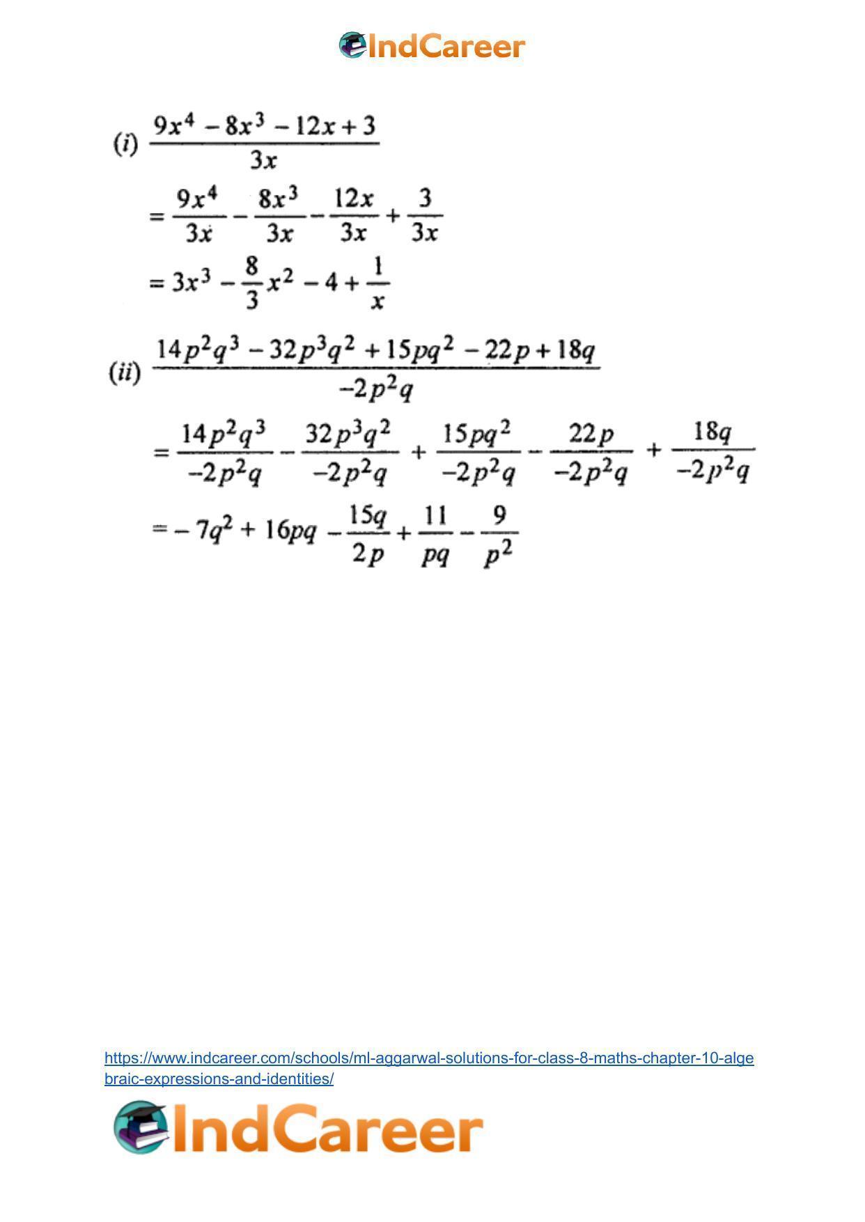 ML Aggarwal Solutions for Class 8 Maths Chapter 10- Algebraic Expressions and Identities - Page 22