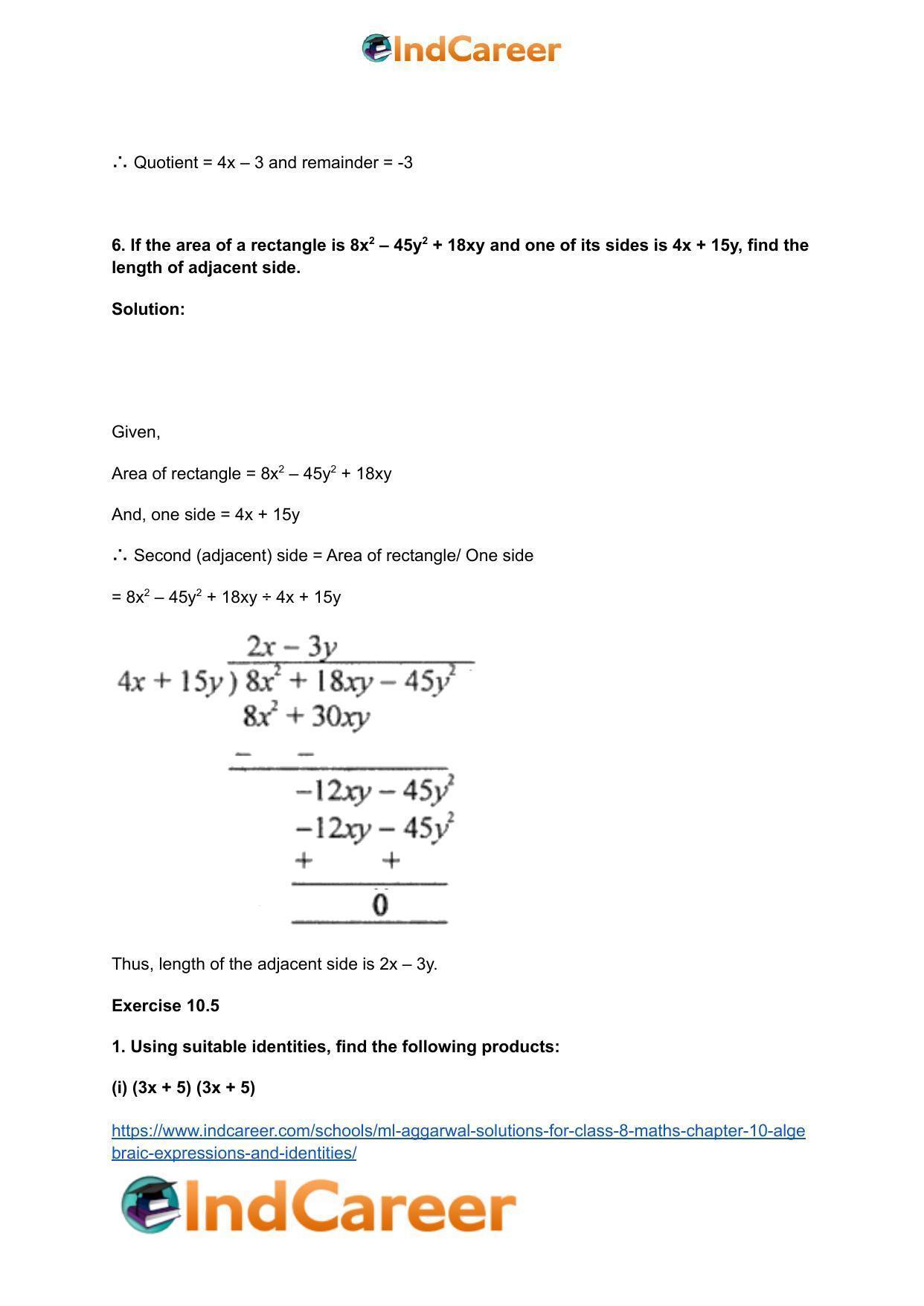 ML Aggarwal Solutions for Class 8 Maths Chapter 10- Algebraic Expressions and Identities - Page 29