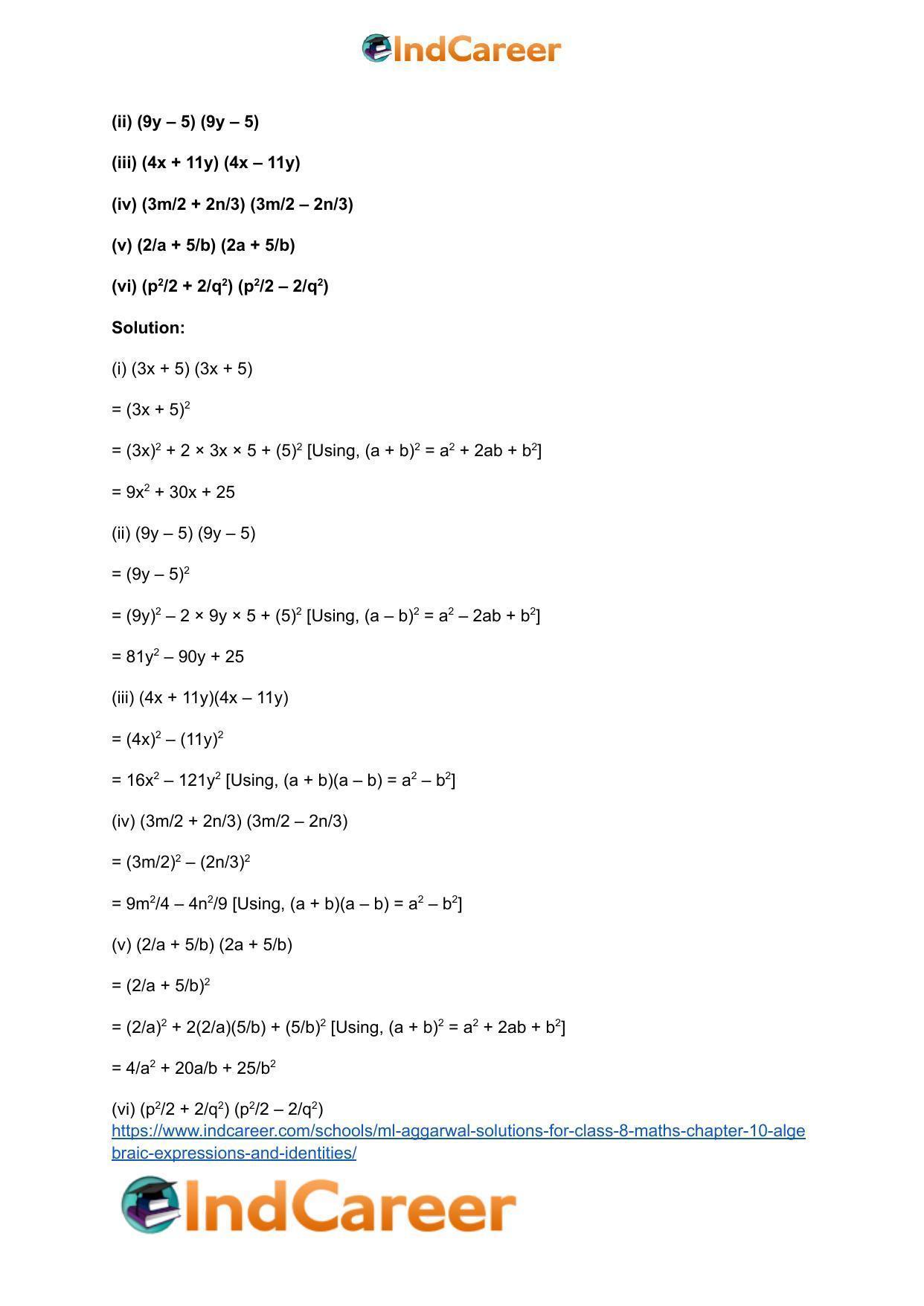 ML Aggarwal Solutions for Class 8 Maths Chapter 10- Algebraic Expressions and Identities - Page 30
