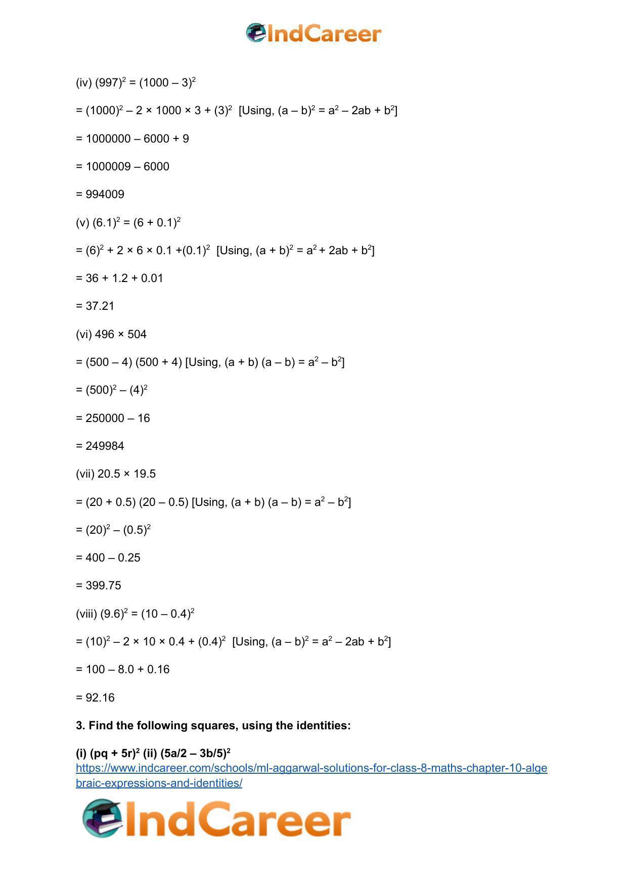 ML Aggarwal Solutions for Class 8 Maths Chapter 10- Algebraic Expressions and Identities - Page 32