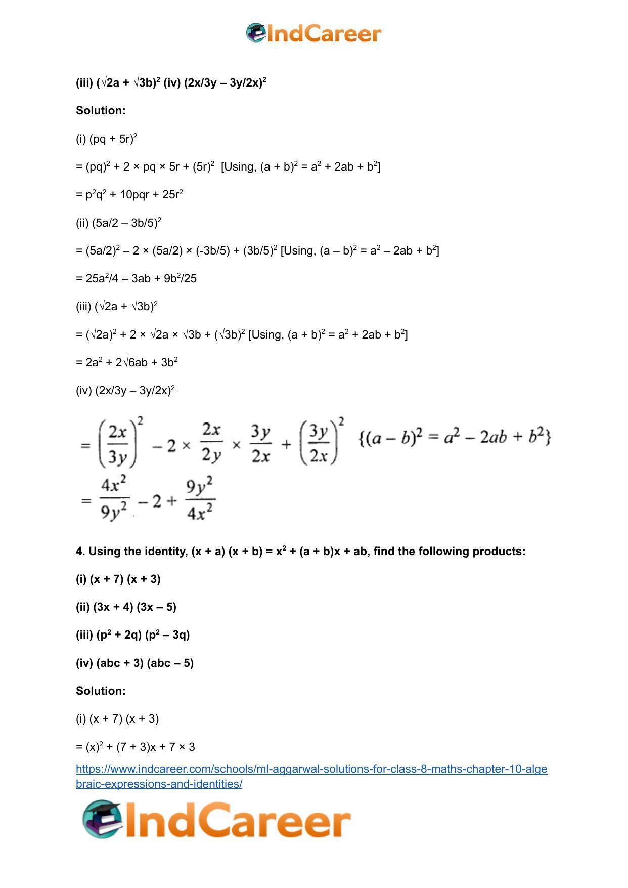 ML Aggarwal Solutions for Class 8 Maths Chapter 10- Algebraic Expressions and Identities - Page 33