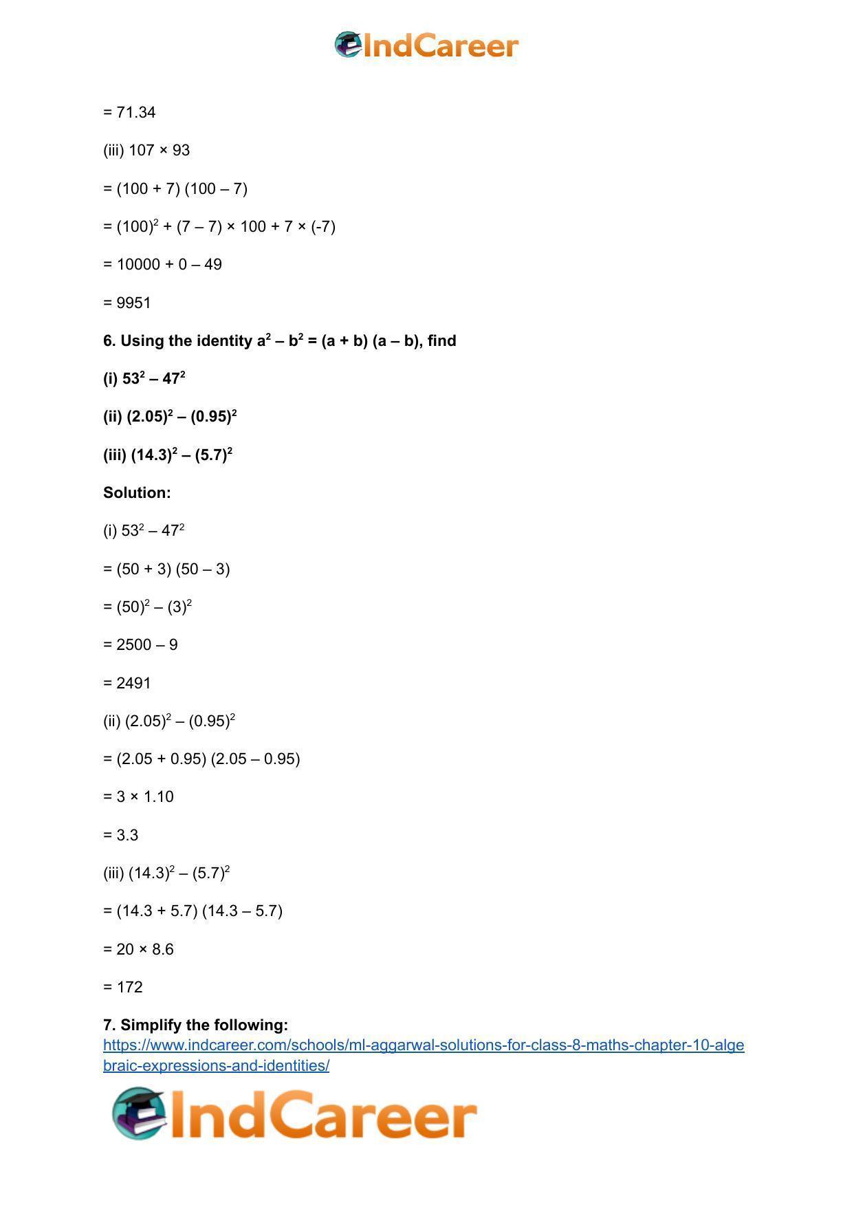 ML Aggarwal Solutions for Class 8 Maths Chapter 10- Algebraic Expressions and Identities - Page 35