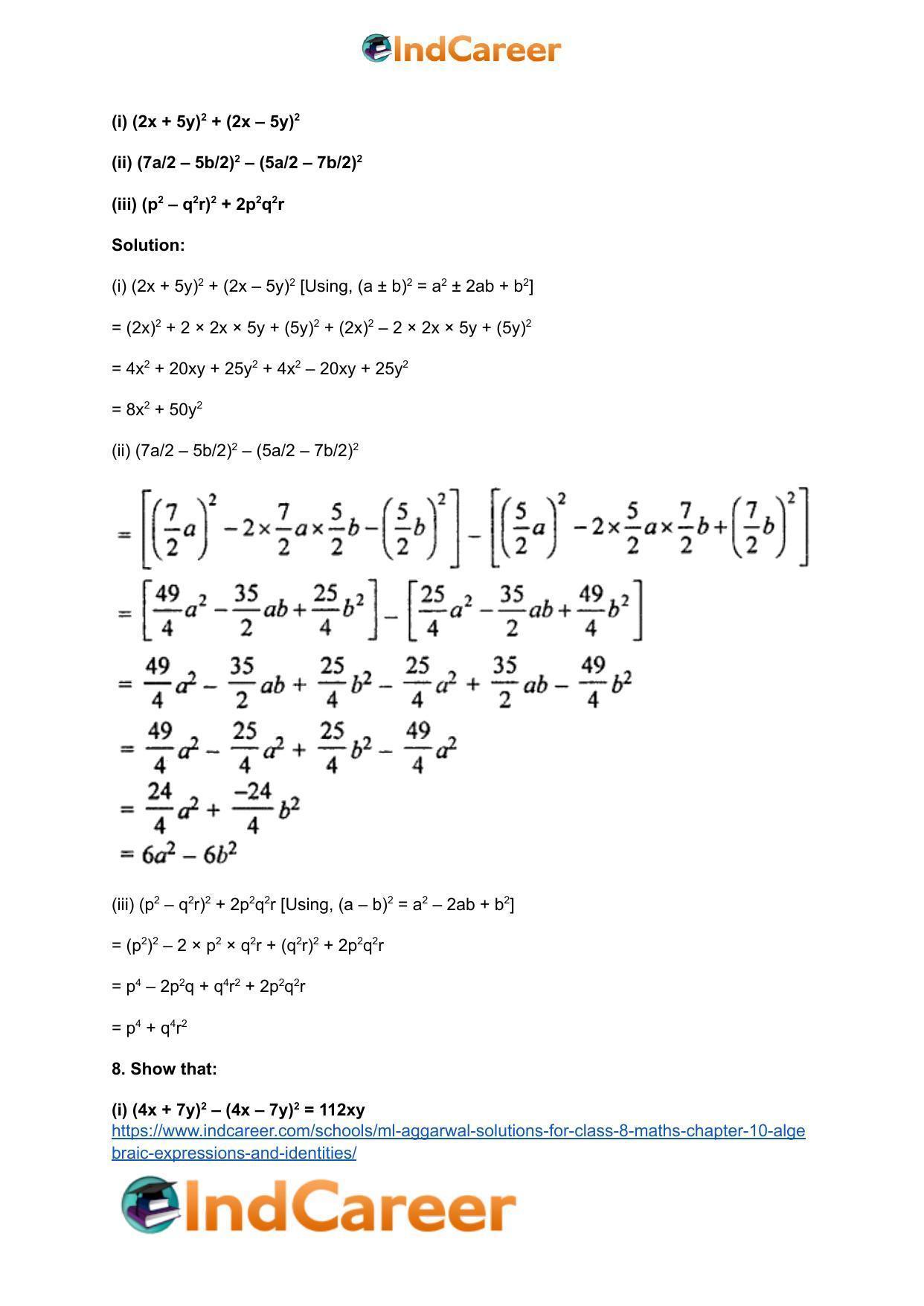 ML Aggarwal Solutions for Class 8 Maths Chapter 10- Algebraic Expressions and Identities - Page 36