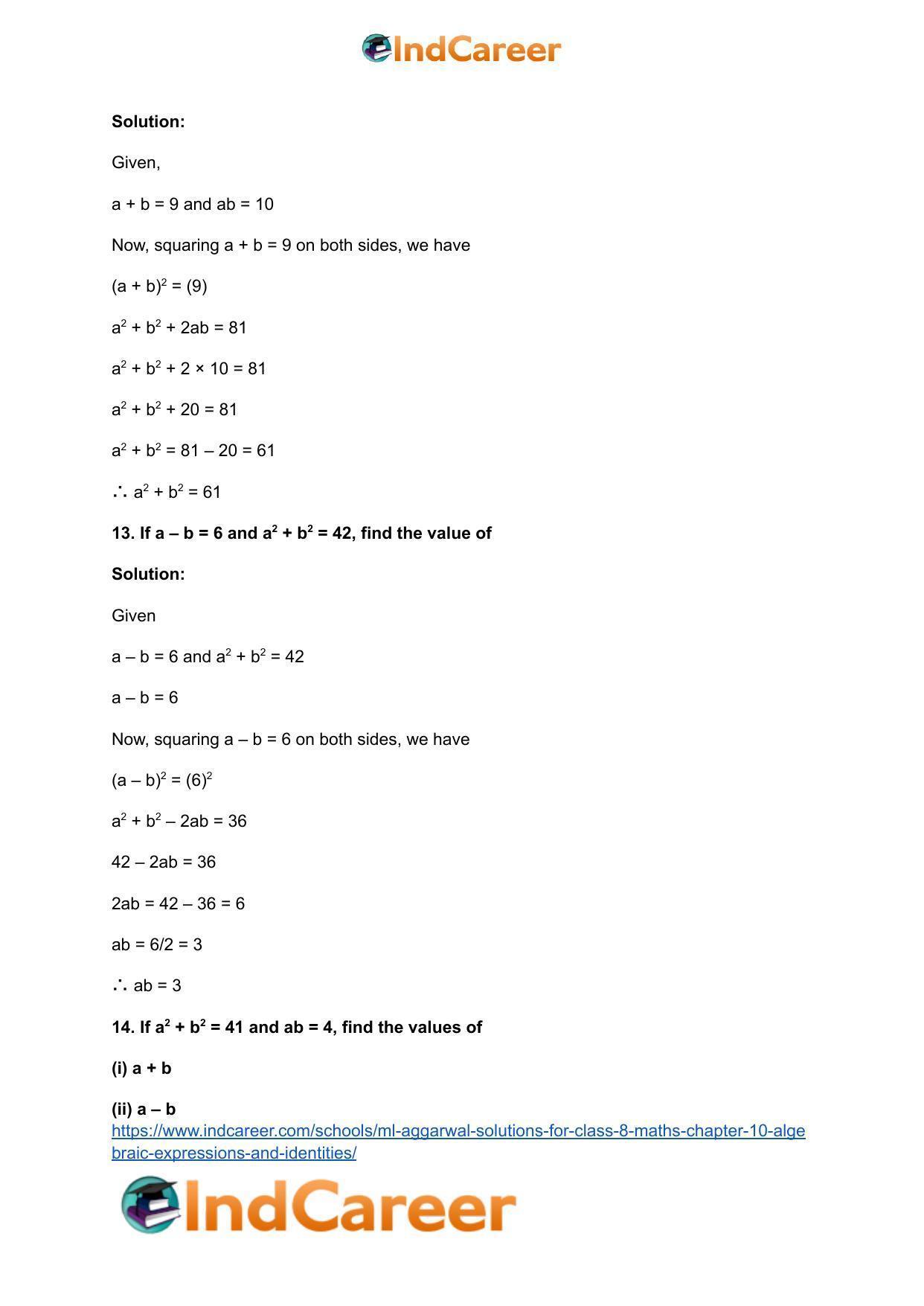 ML Aggarwal Solutions for Class 8 Maths Chapter 10- Algebraic Expressions and Identities - Page 40