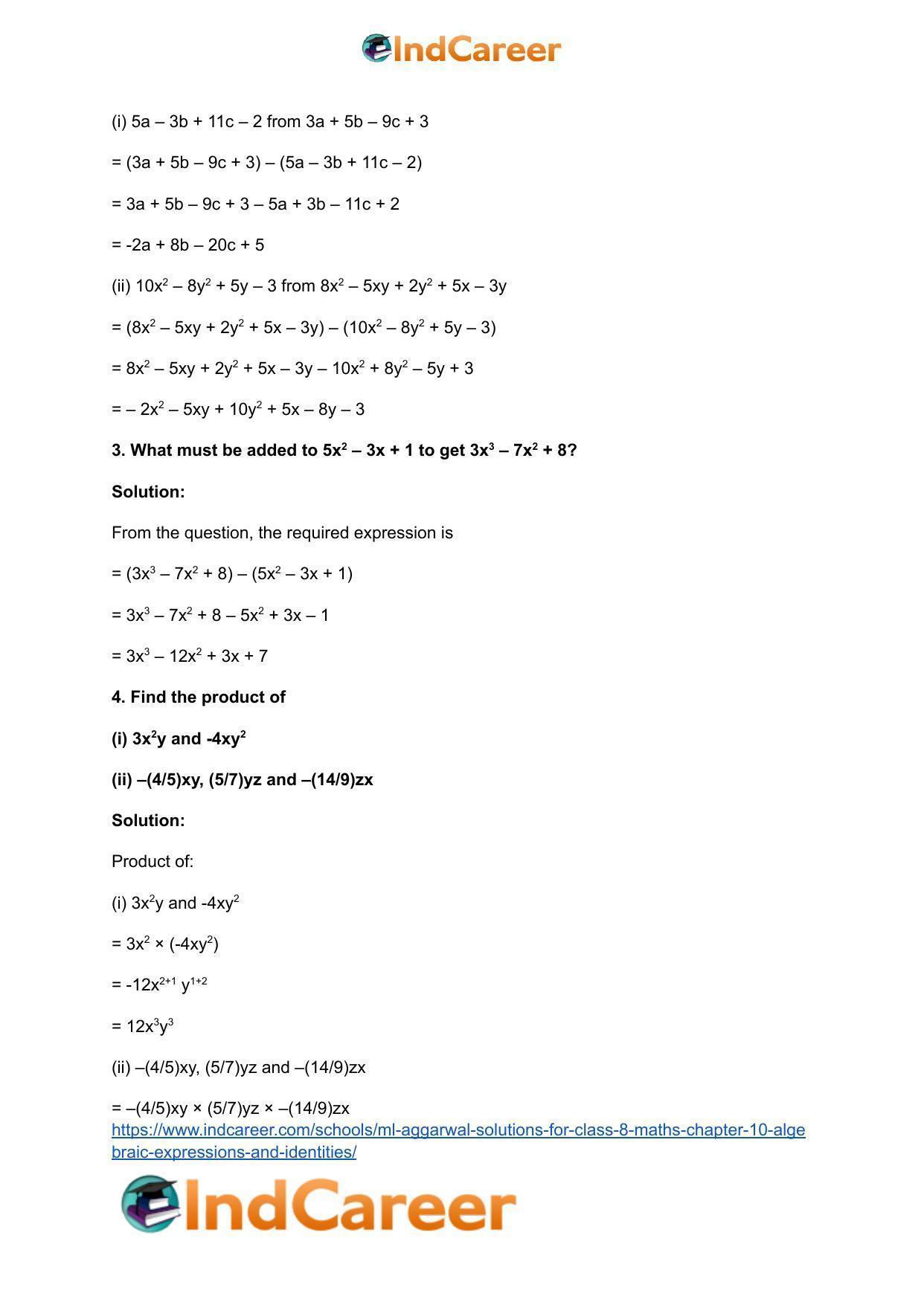 ML Aggarwal Solutions for Class 8 Maths Chapter 10- Algebraic Expressions and Identities - Page 42