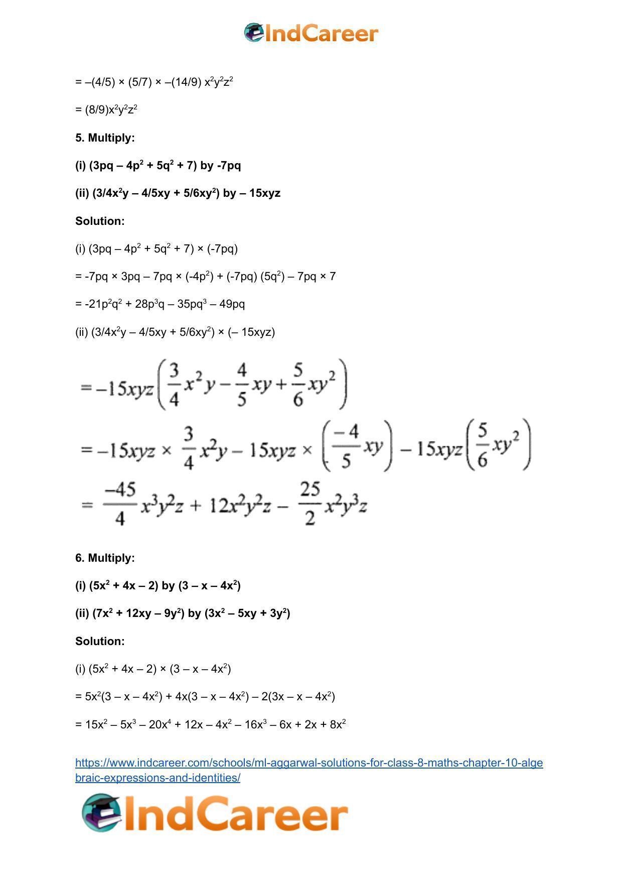 ML Aggarwal Solutions for Class 8 Maths Chapter 10- Algebraic Expressions and Identities - Page 43