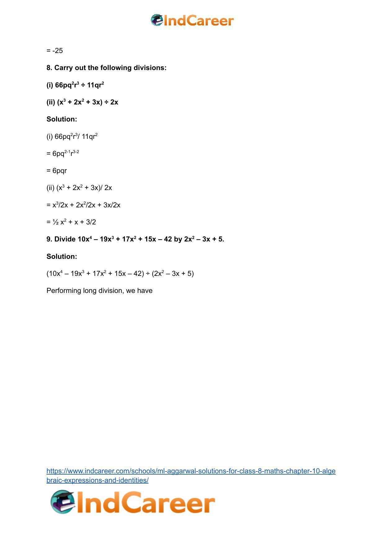 ML Aggarwal Solutions for Class 8 Maths Chapter 10- Algebraic Expressions and Identities - Page 45