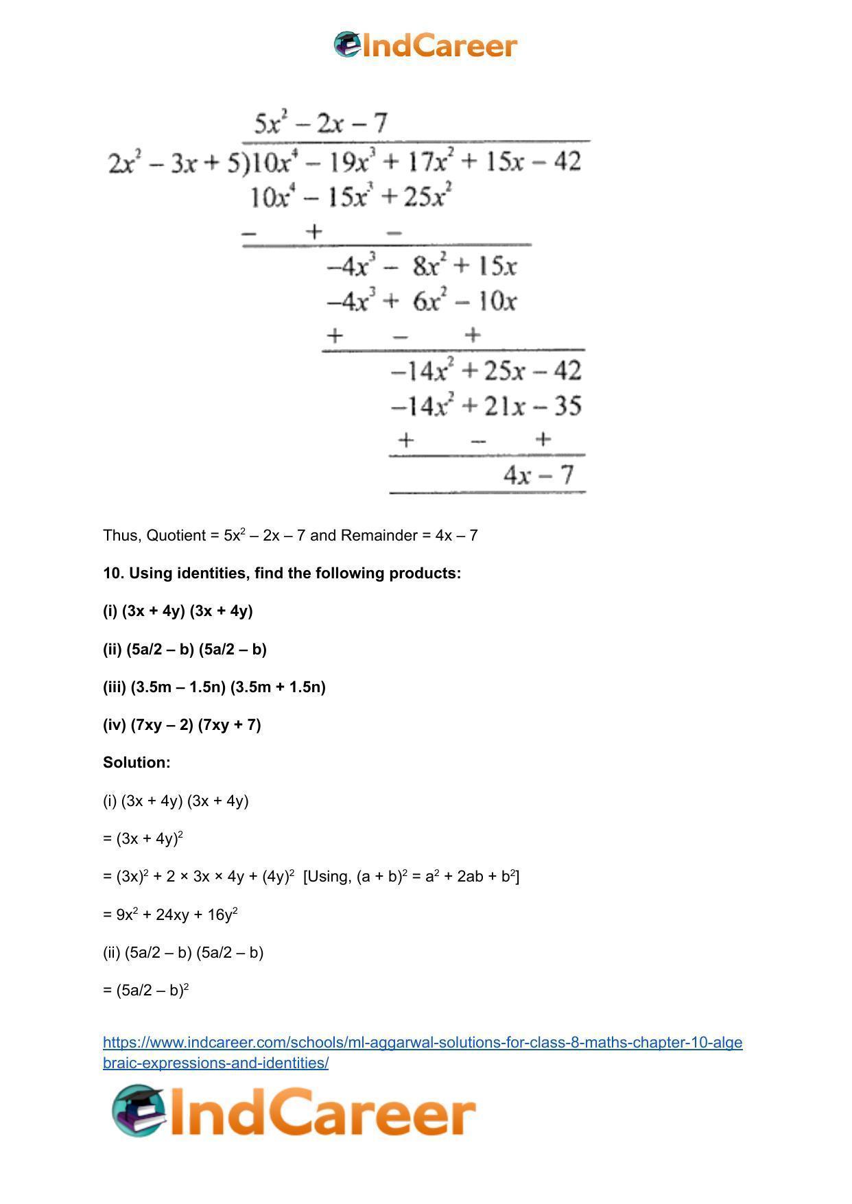 ML Aggarwal Solutions for Class 8 Maths Chapter 10- Algebraic Expressions and Identities - Page 46
