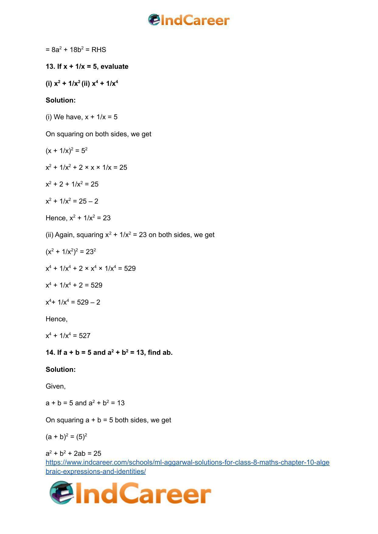 ML Aggarwal Solutions for Class 8 Maths Chapter 10- Algebraic Expressions and Identities - Page 49