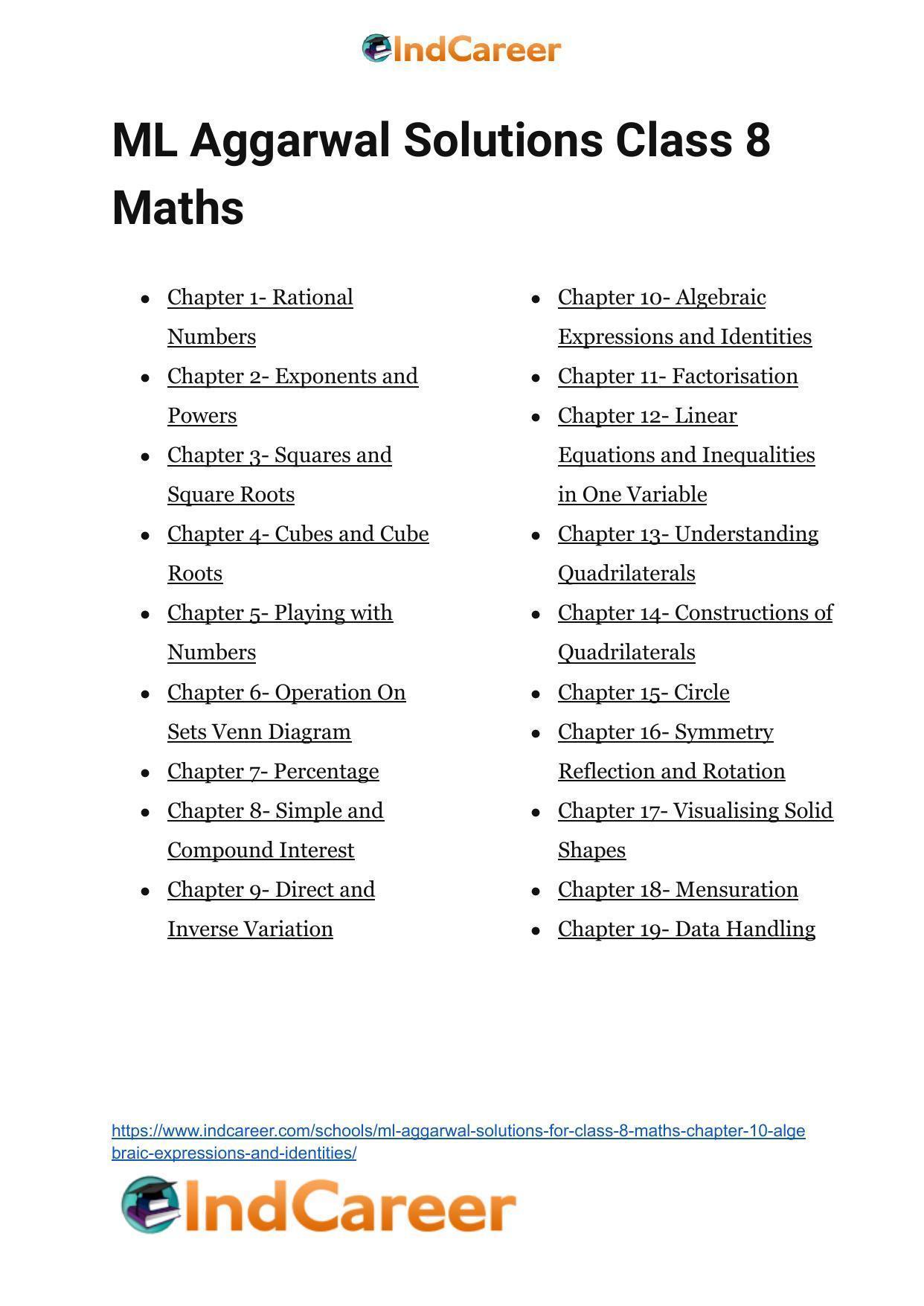 ML Aggarwal Solutions for Class 8 Maths Chapter 10- Algebraic Expressions and Identities - Page 51
