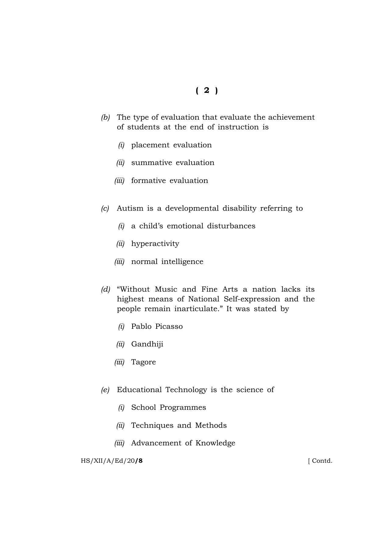 Meghalaya Board (MBOSE) Class 12 EDUCATION 2020 Question Paper - Page 2