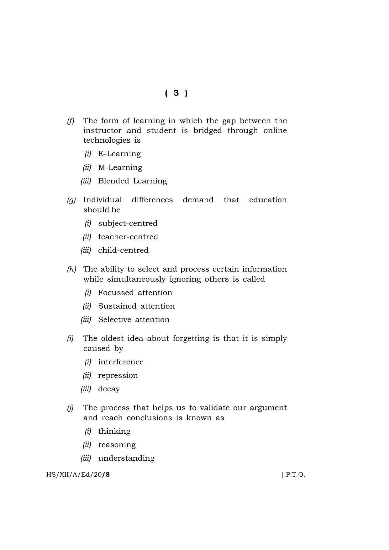 Meghalaya Board (MBOSE) Class 12 EDUCATION 2020 Question Paper - Page 3