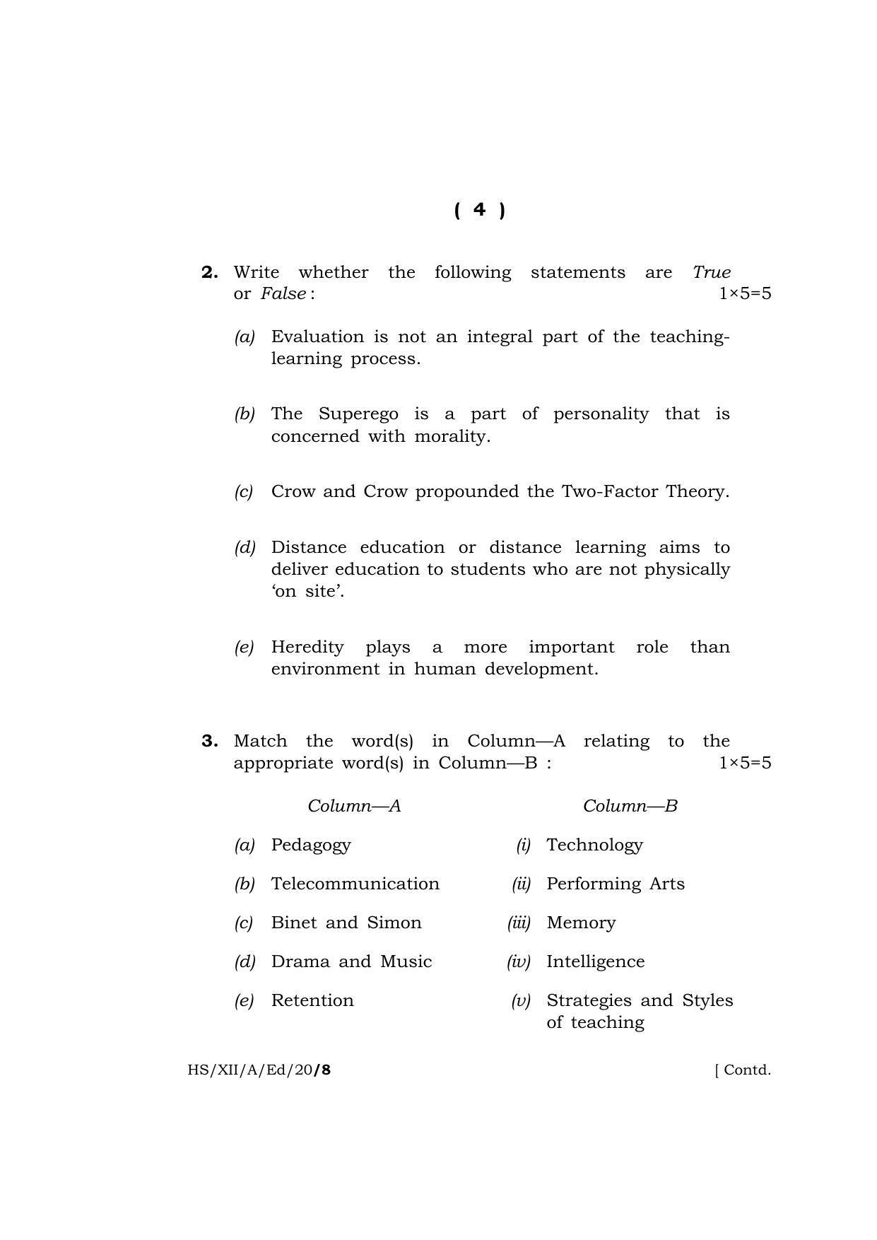 Meghalaya Board (MBOSE) Class 12 EDUCATION 2020 Question Paper - Page 4
