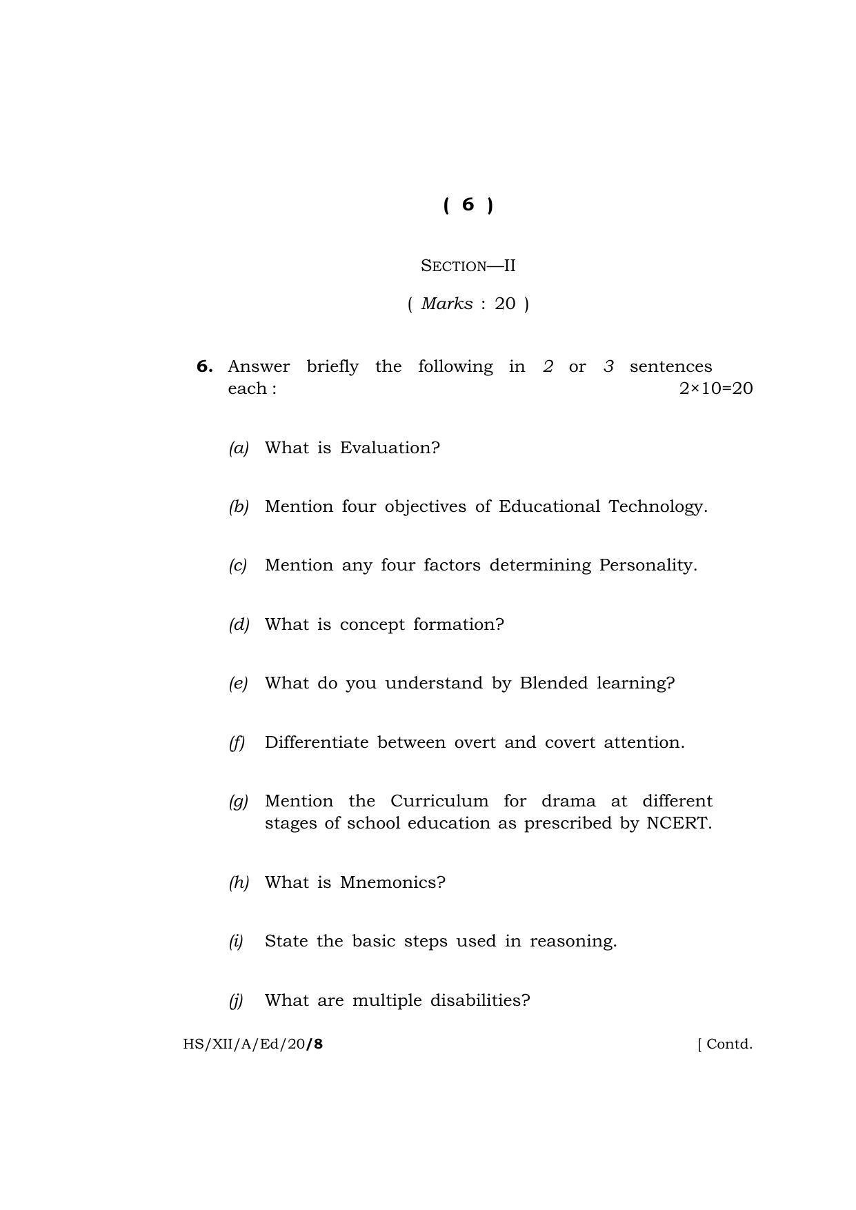 Meghalaya Board (MBOSE) Class 12 EDUCATION 2020 Question Paper - Page 6