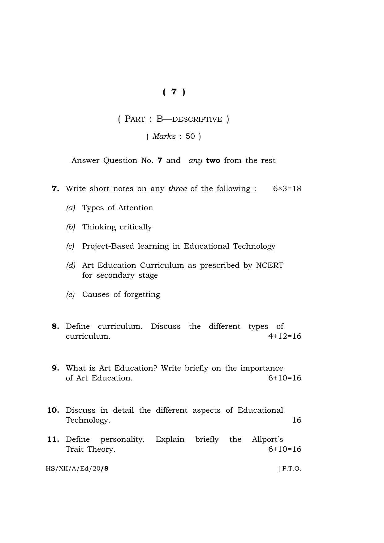 Meghalaya Board (MBOSE) Class 12 EDUCATION 2020 Question Paper - Page 7